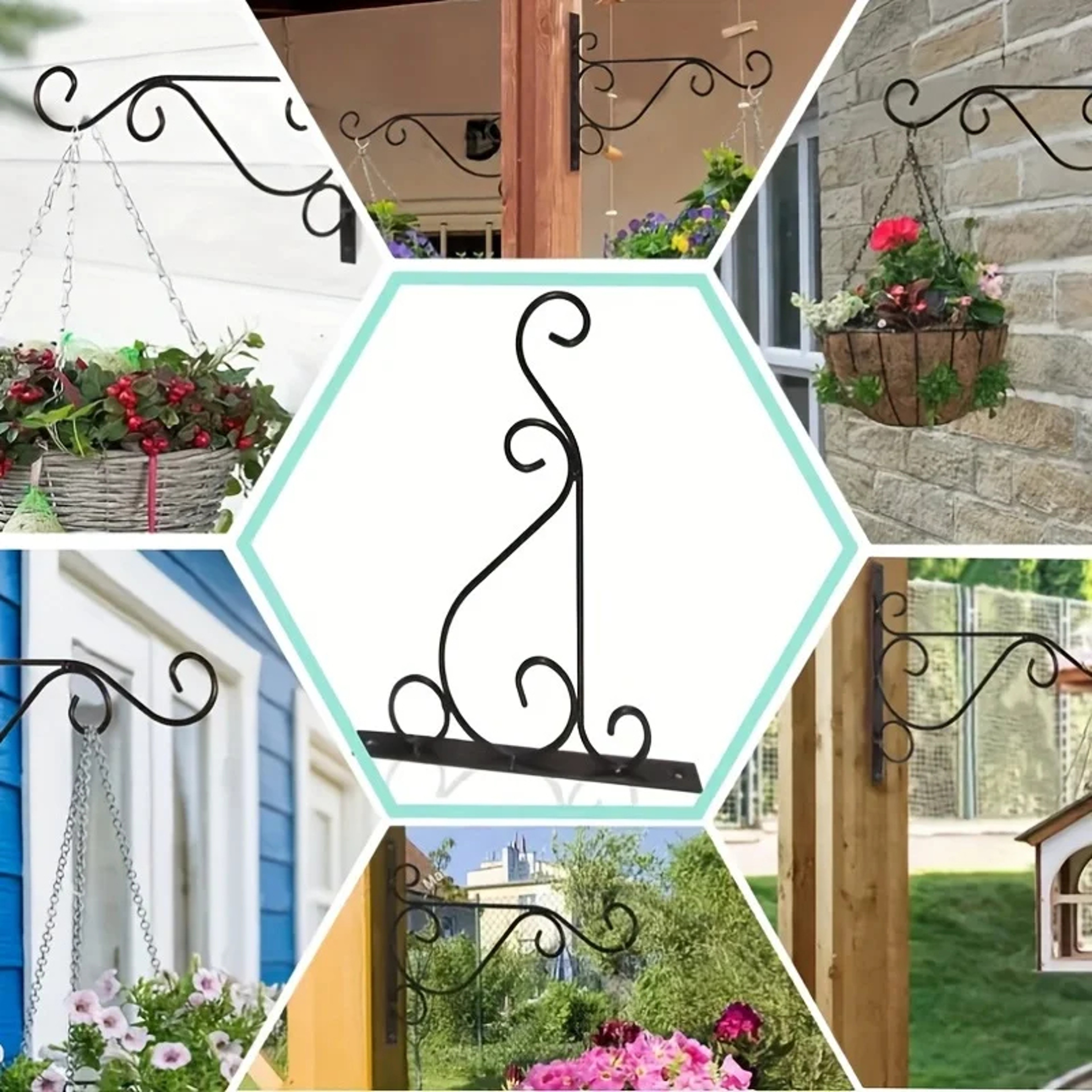 Iron Wall Mounted Planter Basket with Hook Decorative Flower Pot Holder – view 5