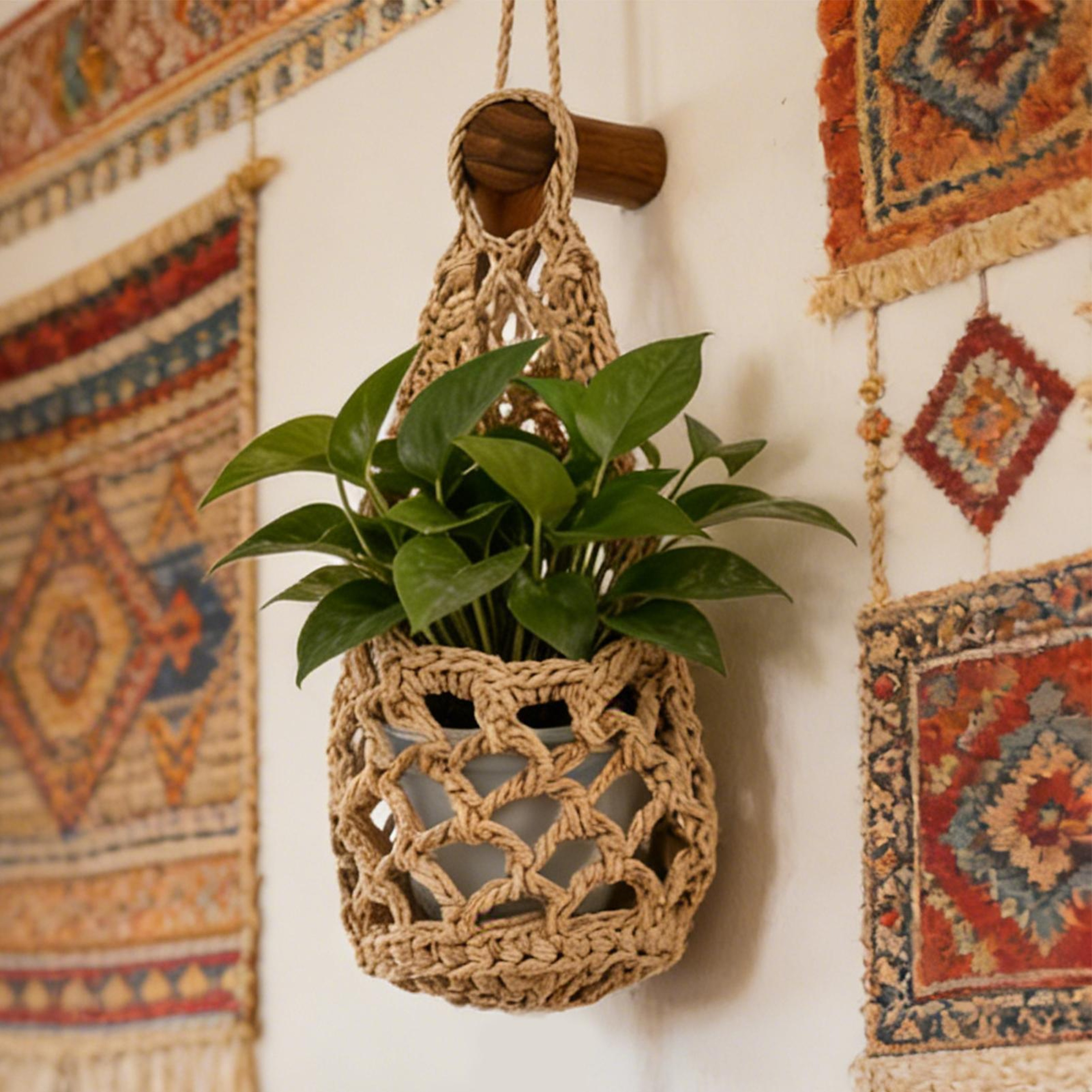 Macrame Plant Hanger Space Saving Wall Decor for Stylish Home Plants – view 2