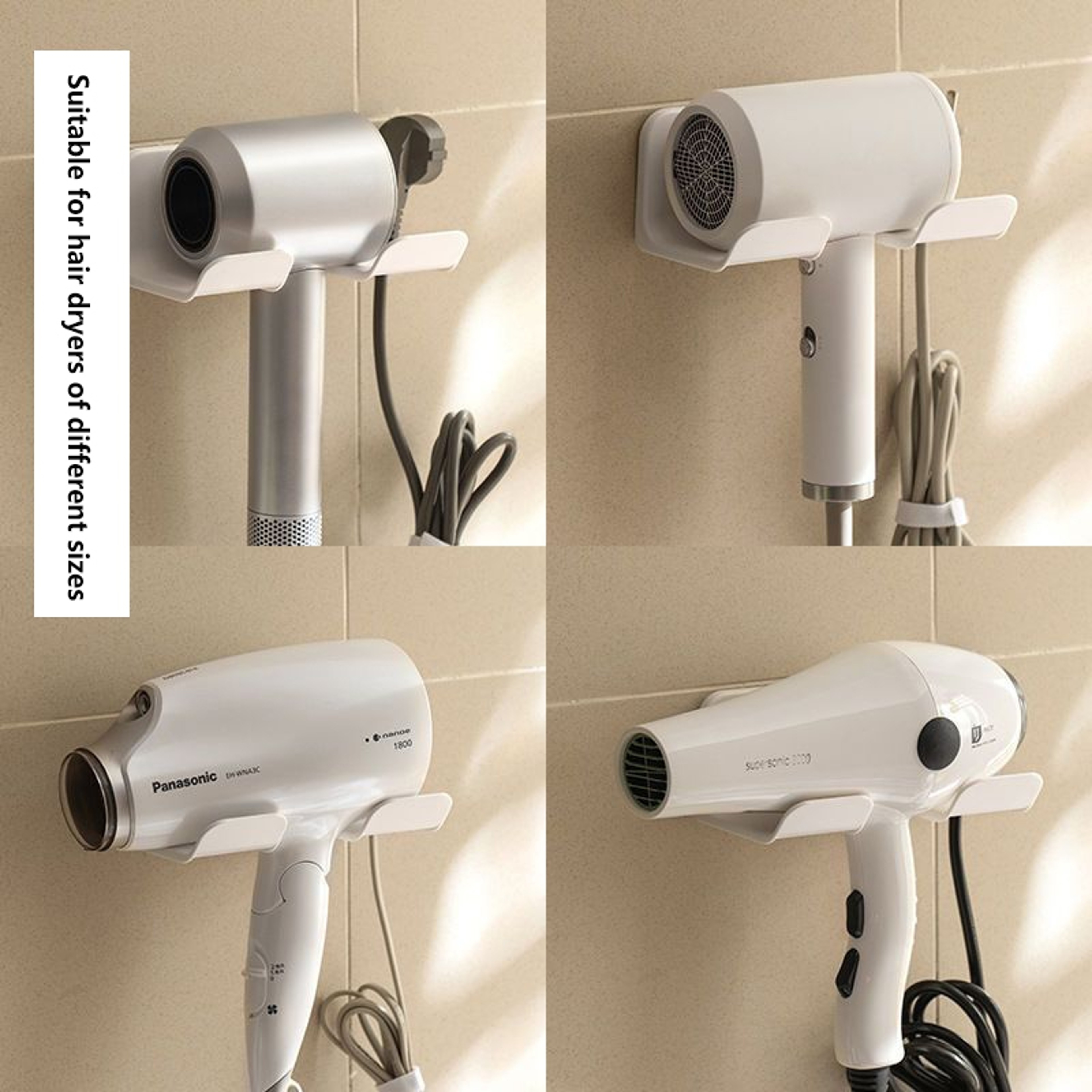 Non Drill Hair Dryer Holder Wall Mount Bathroom Storage Rack 3