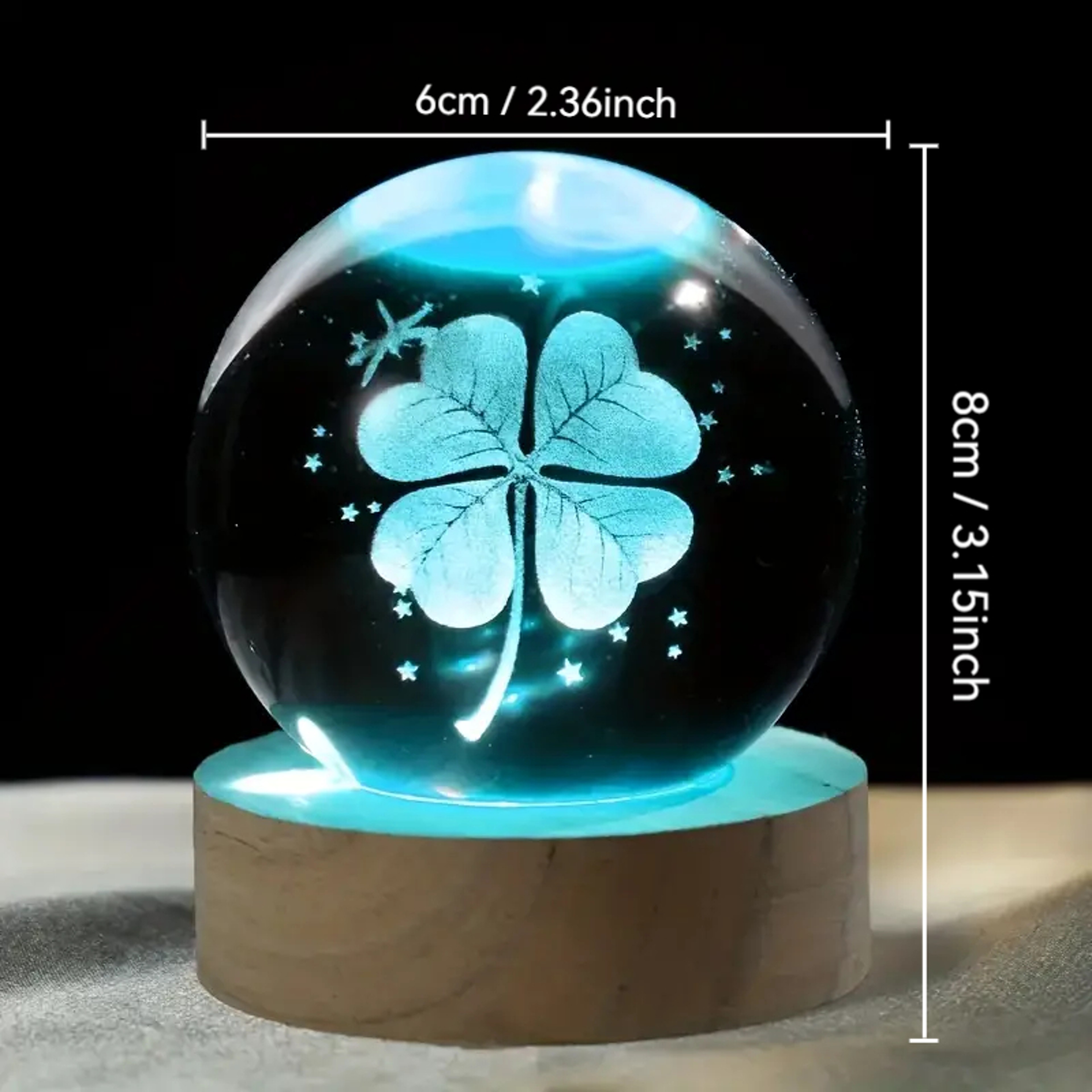 Four Leaf Clover Crystal Ball with LED Light Base Home Decoration Gift – view 2