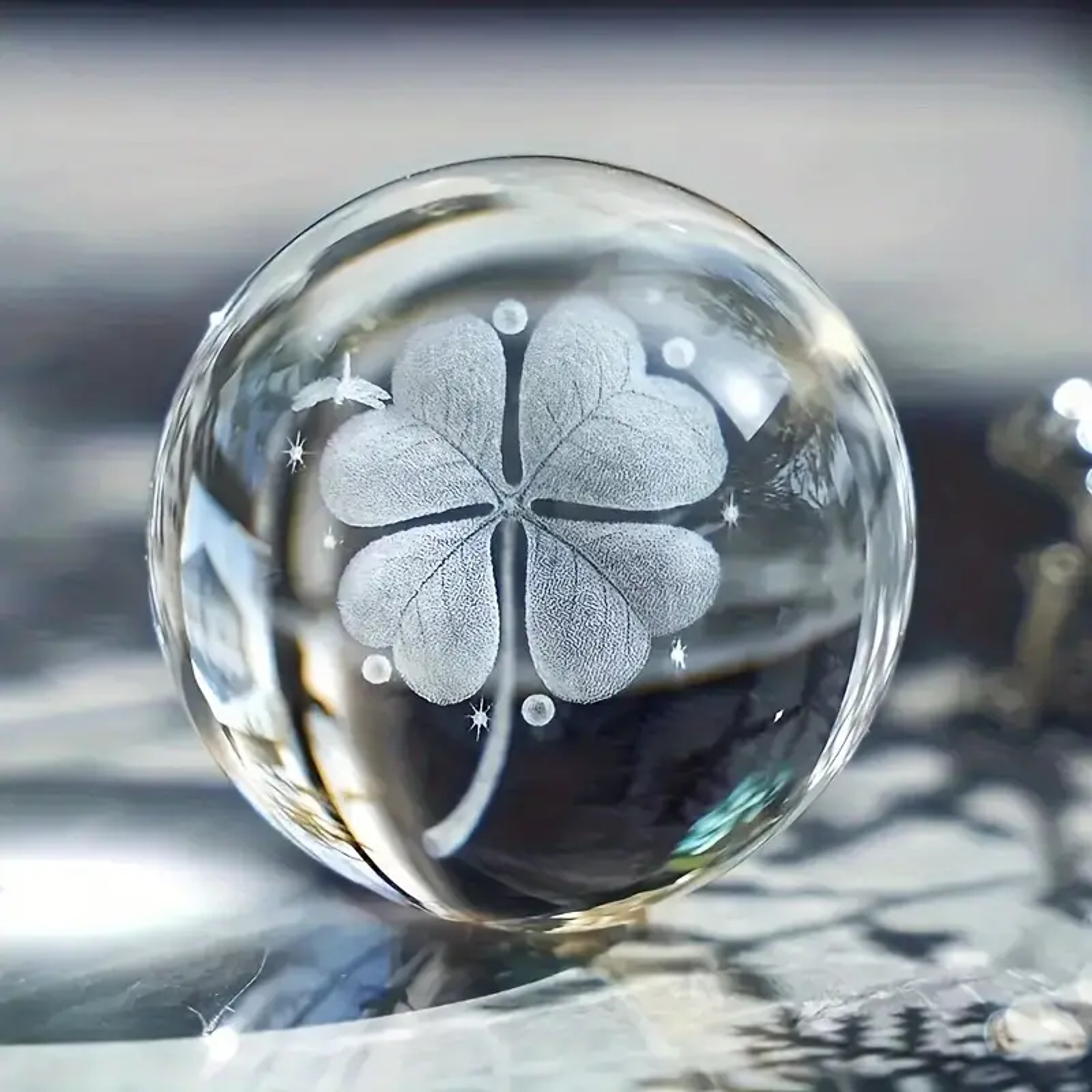 Four Leaf Clover Crystal Ball with LED Light Base Home Decoration Gift – view 3