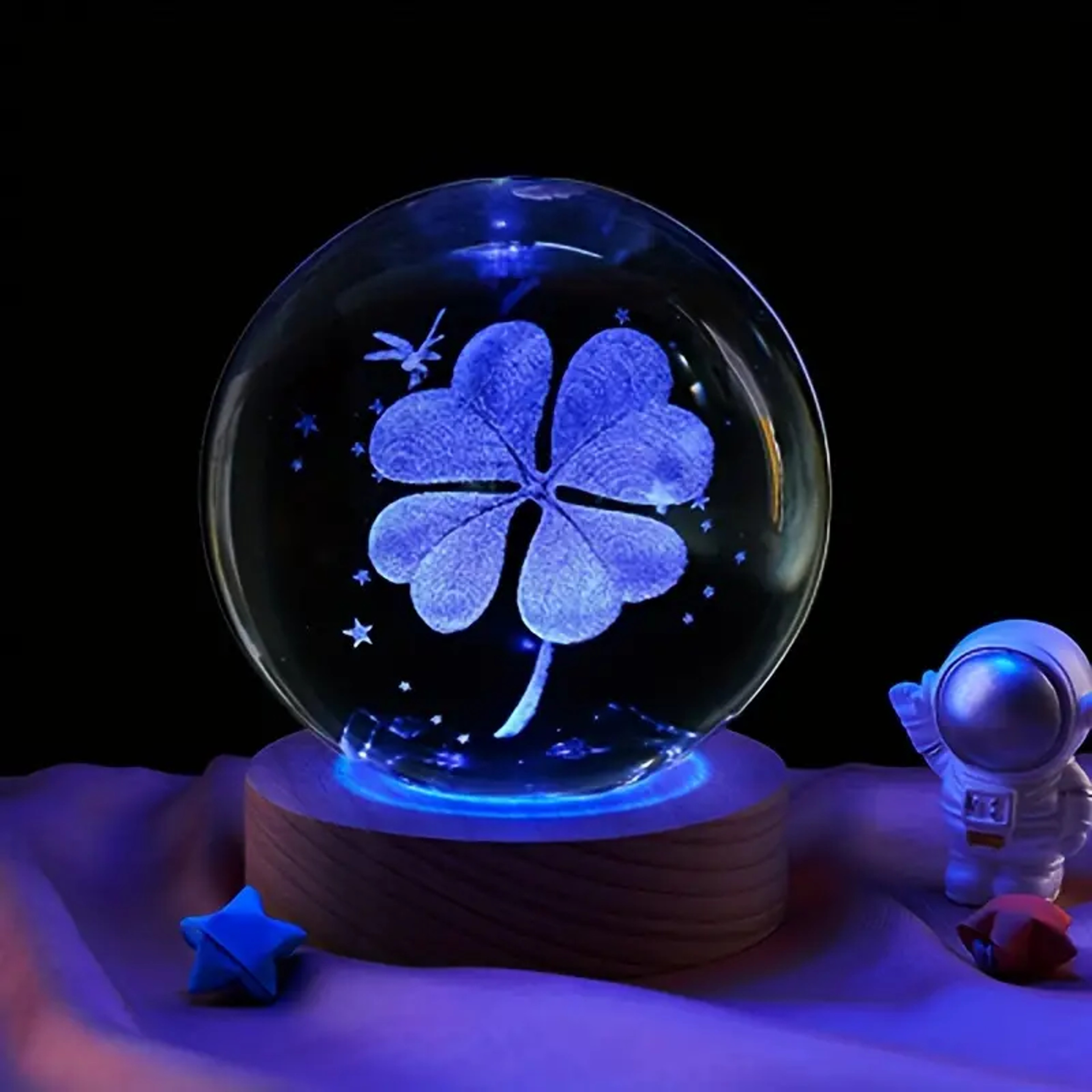 Four Leaf Clover Crystal Ball with LED Light Base Home Decoration Gift – view 4