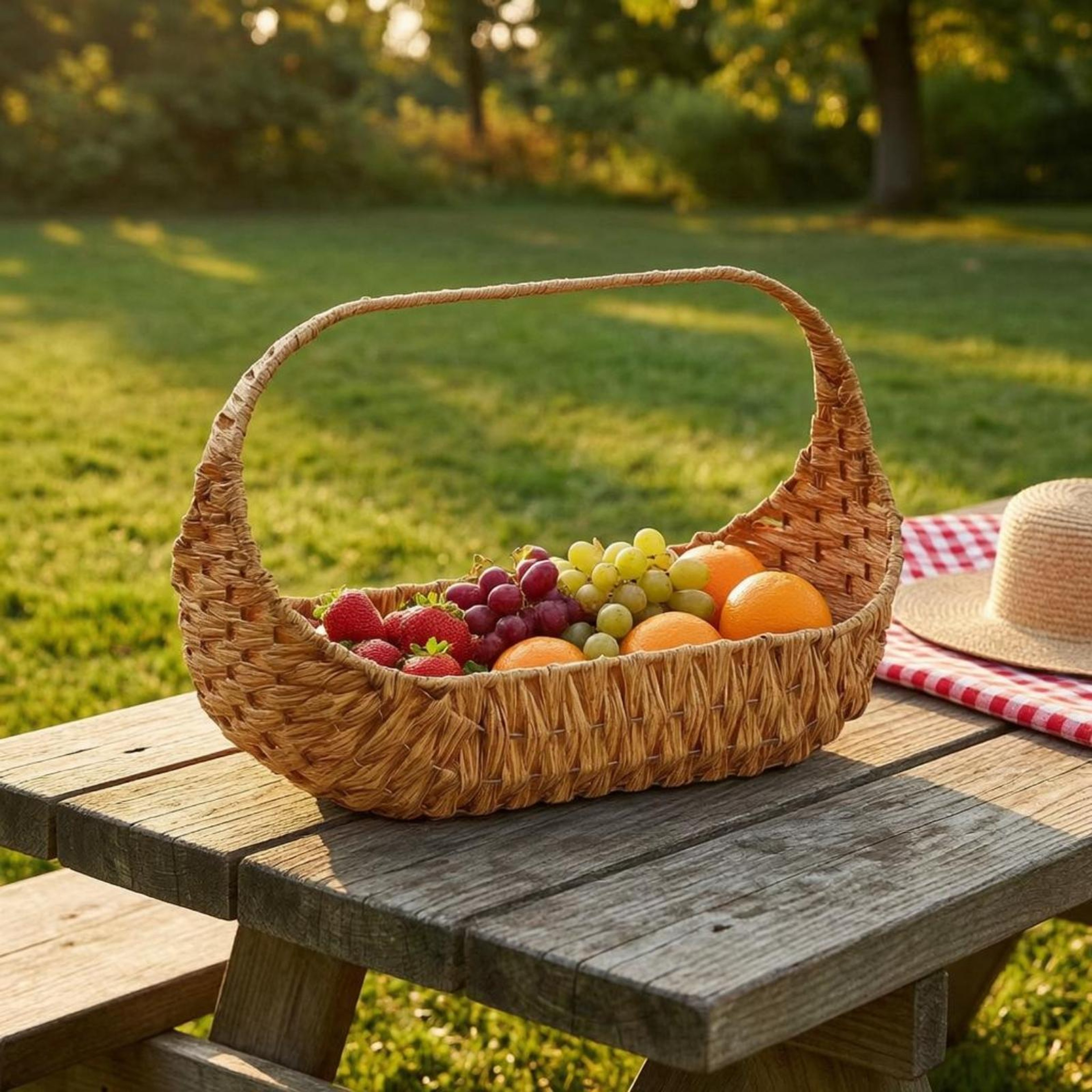 Handwoven Basket with Arch Handle for Stylish Home Storage and Picnics – view 3