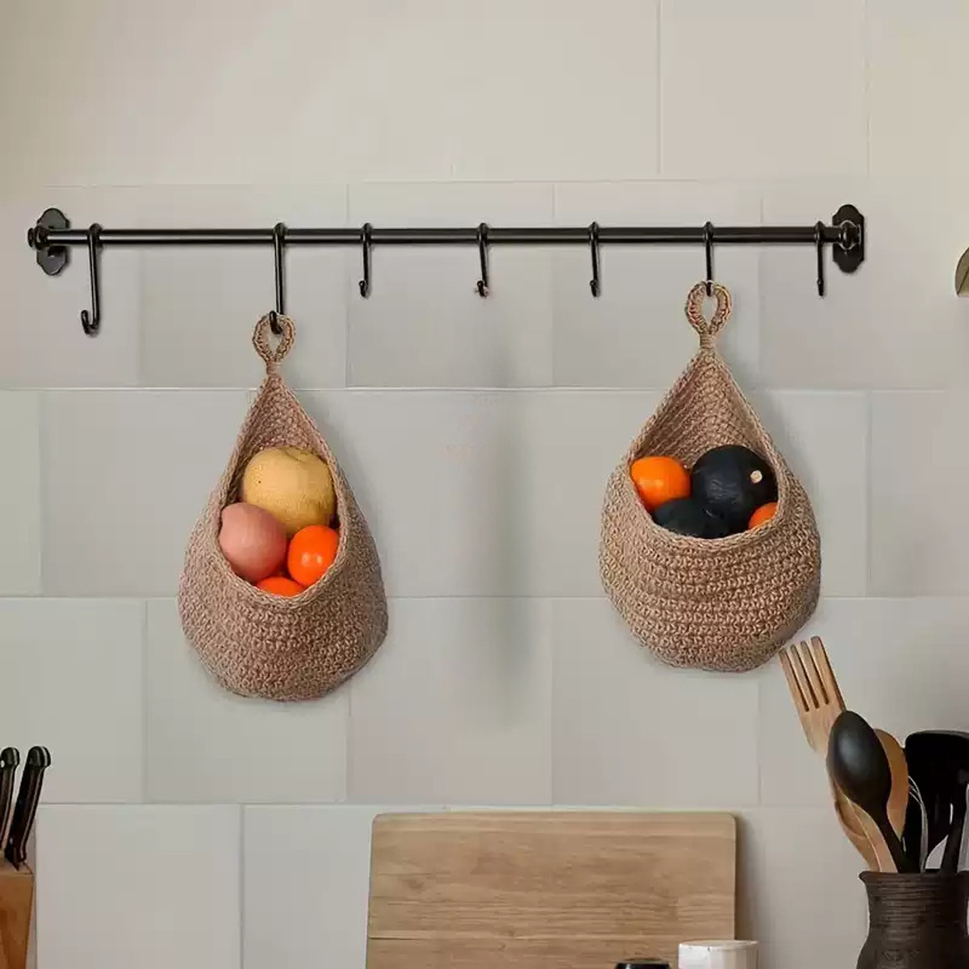 Handwoven Wall Hanging Basket Organizer for Kitchen Vegetable and Fruit Storage – view 2