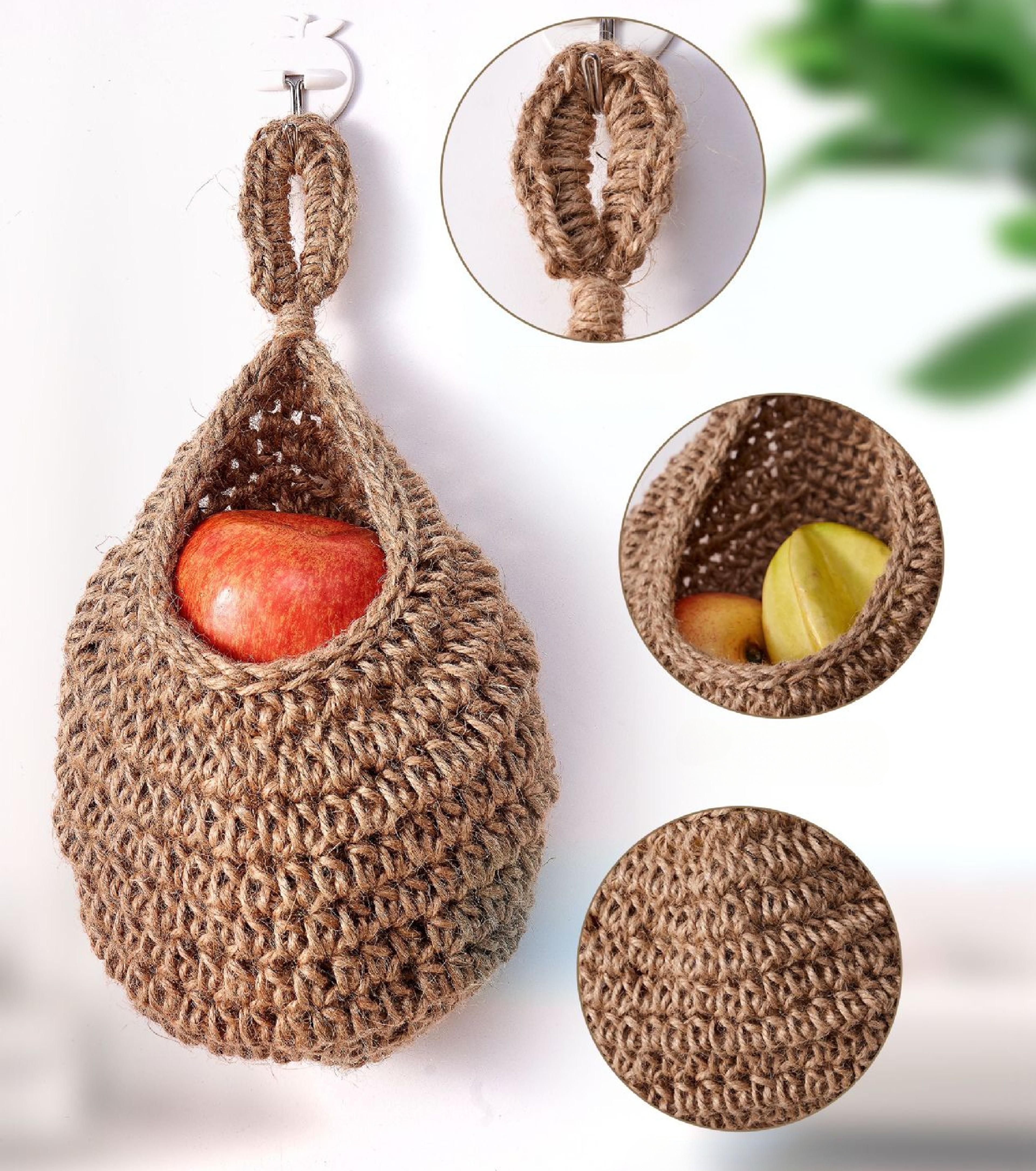 Handwoven Wall Hanging Basket Organizer for Kitchen Vegetable and Fruit Storage – view 7