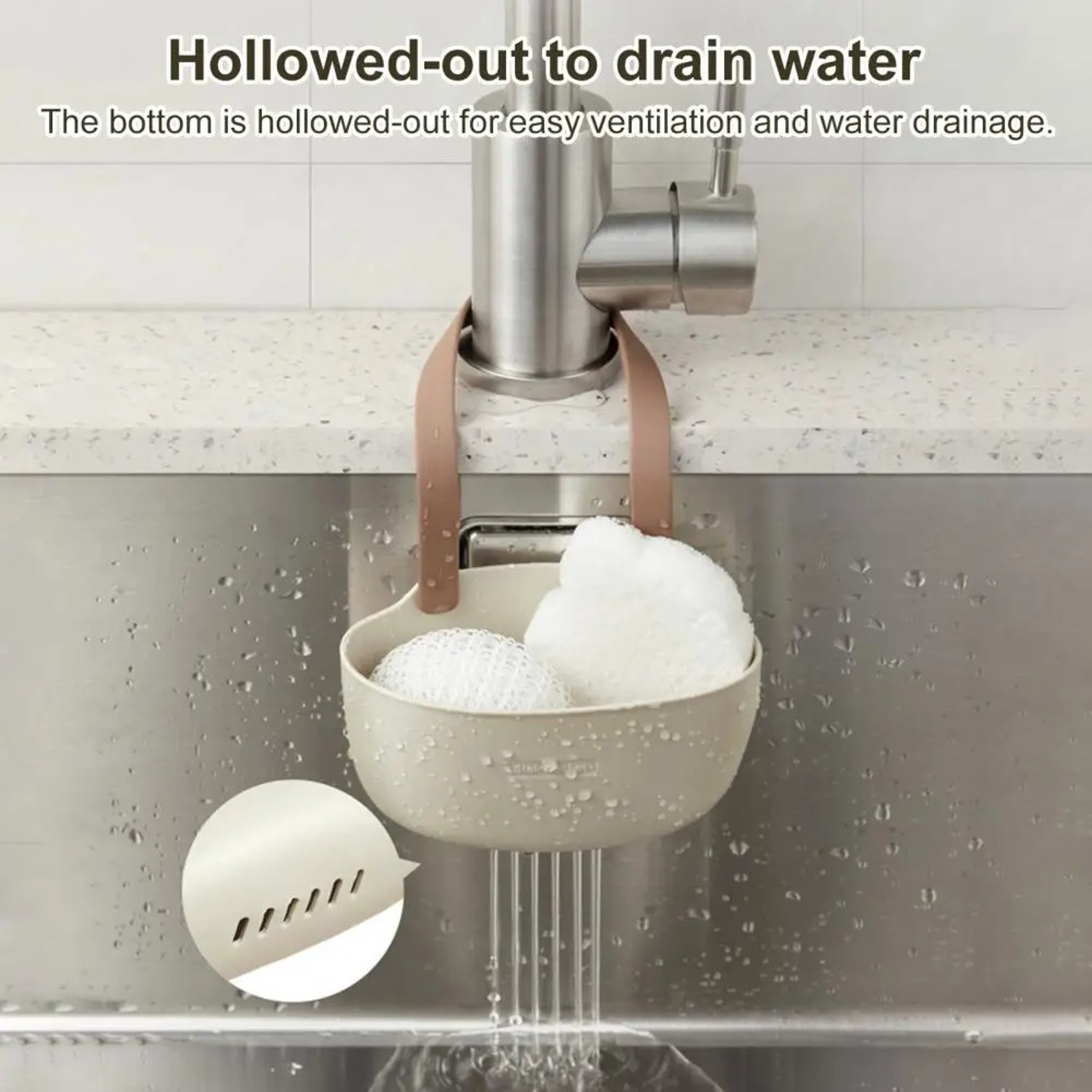 Kitchen Sink Sponge Holder with Drain Basket Soap Dish Organizer – view 3