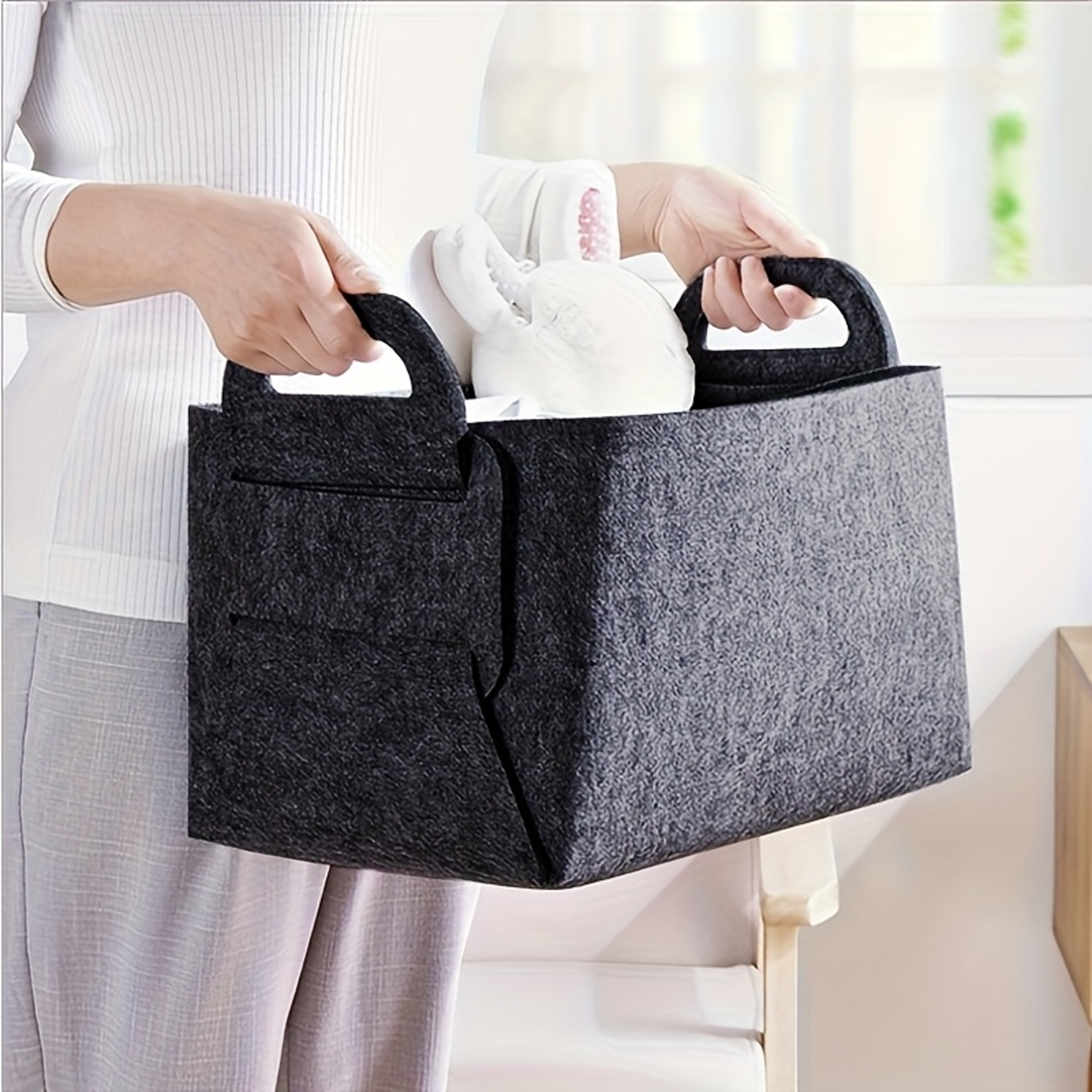 Felt Storage Bins With Handles Multi Size Set For Home Organization Dark Gray 0
