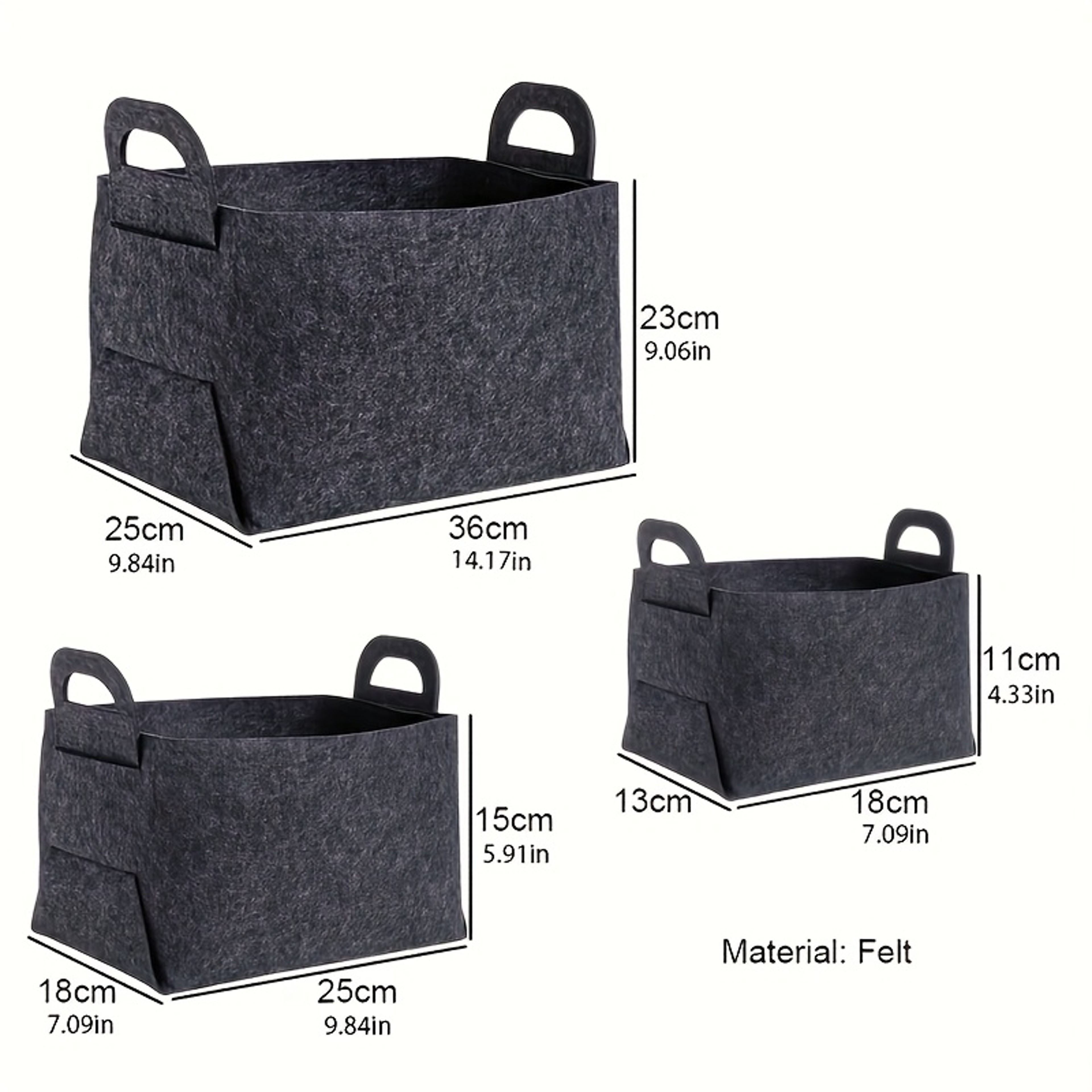 Felt Storage Bins With Handles Multi Size Set For Home Organization Dark Gray 5