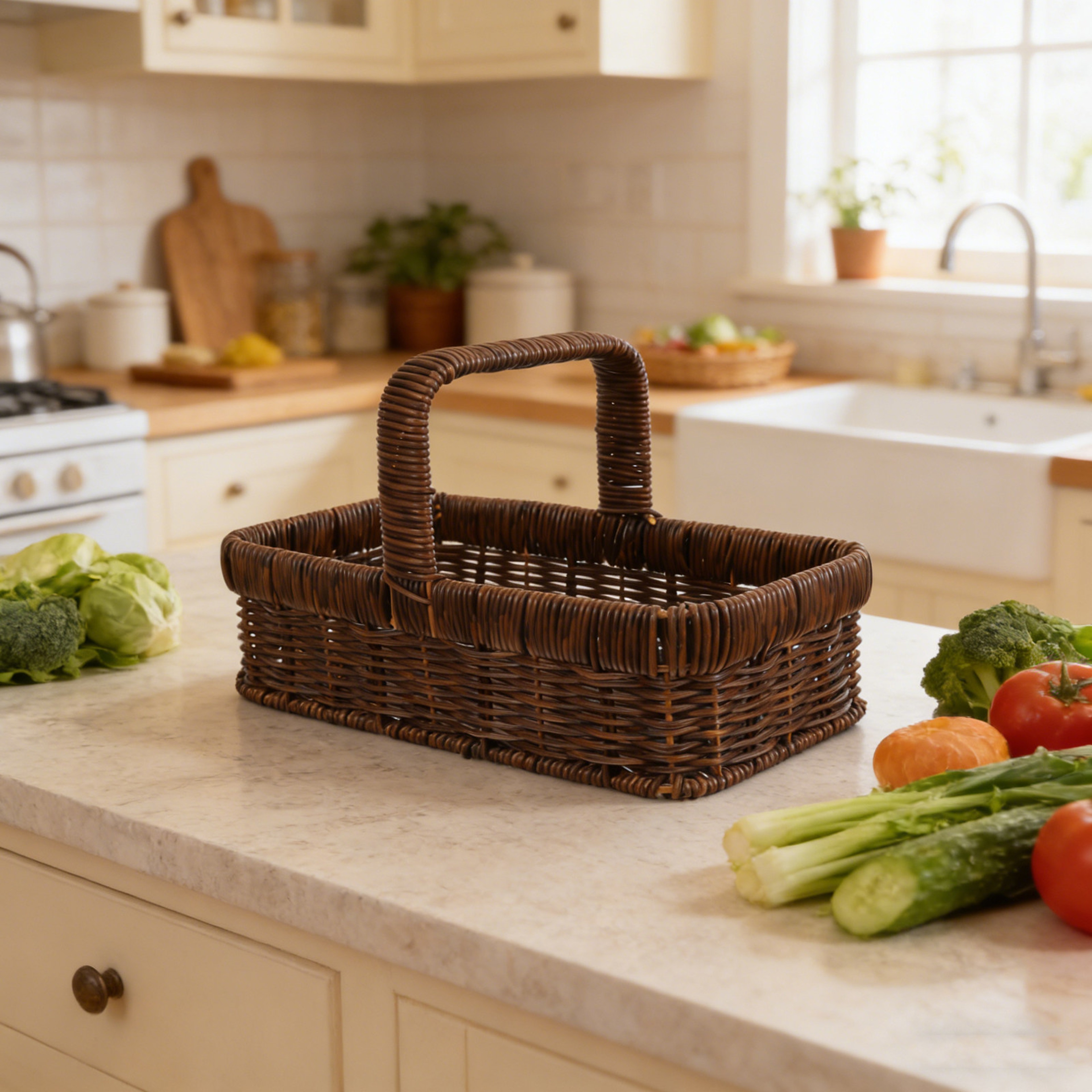 Rustic Woven Bread Basket Handheld Storage Tray for Kitchen Countertop – view 5