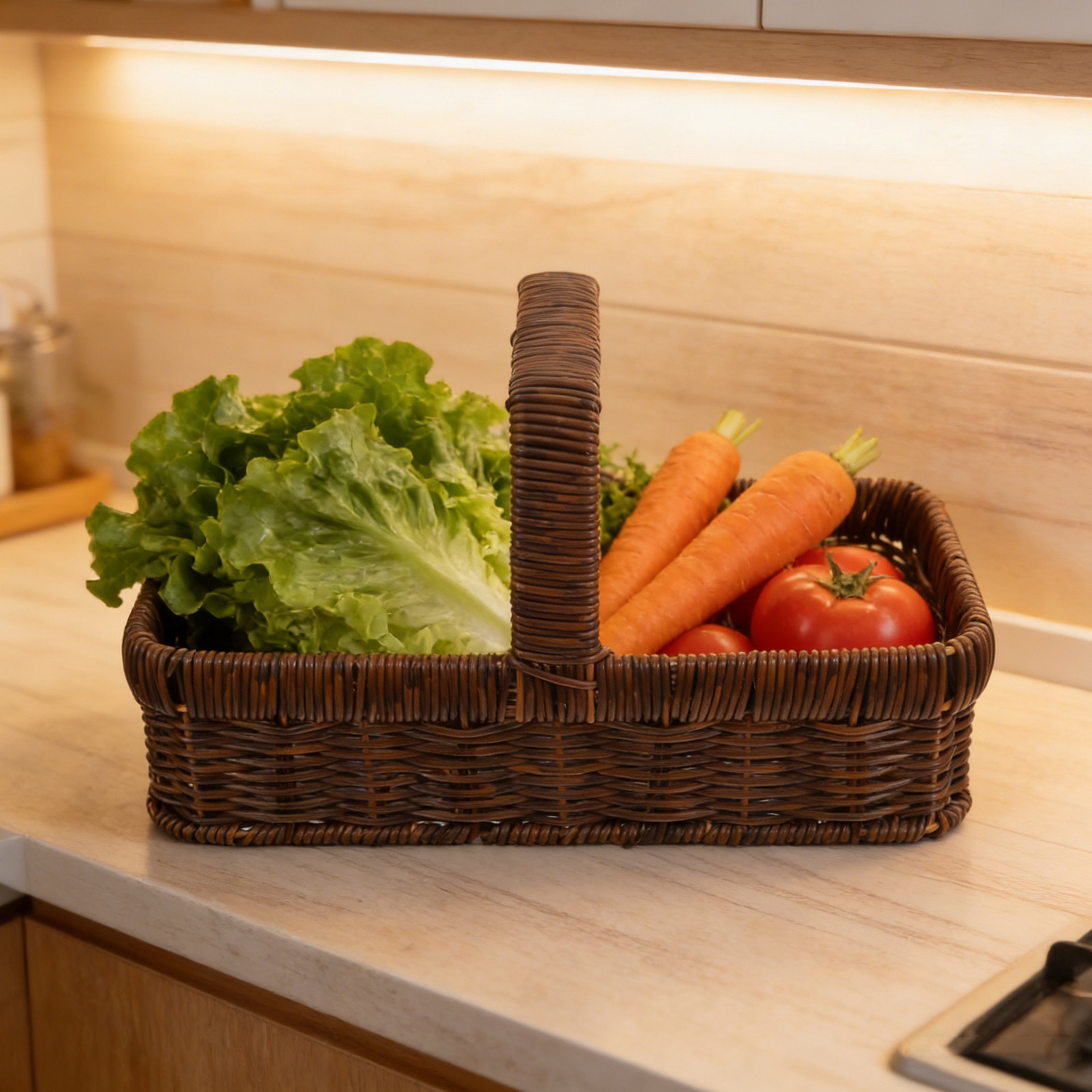 Rustic Woven Bread Basket Handheld Storage Tray for Kitchen Countertop – view 6