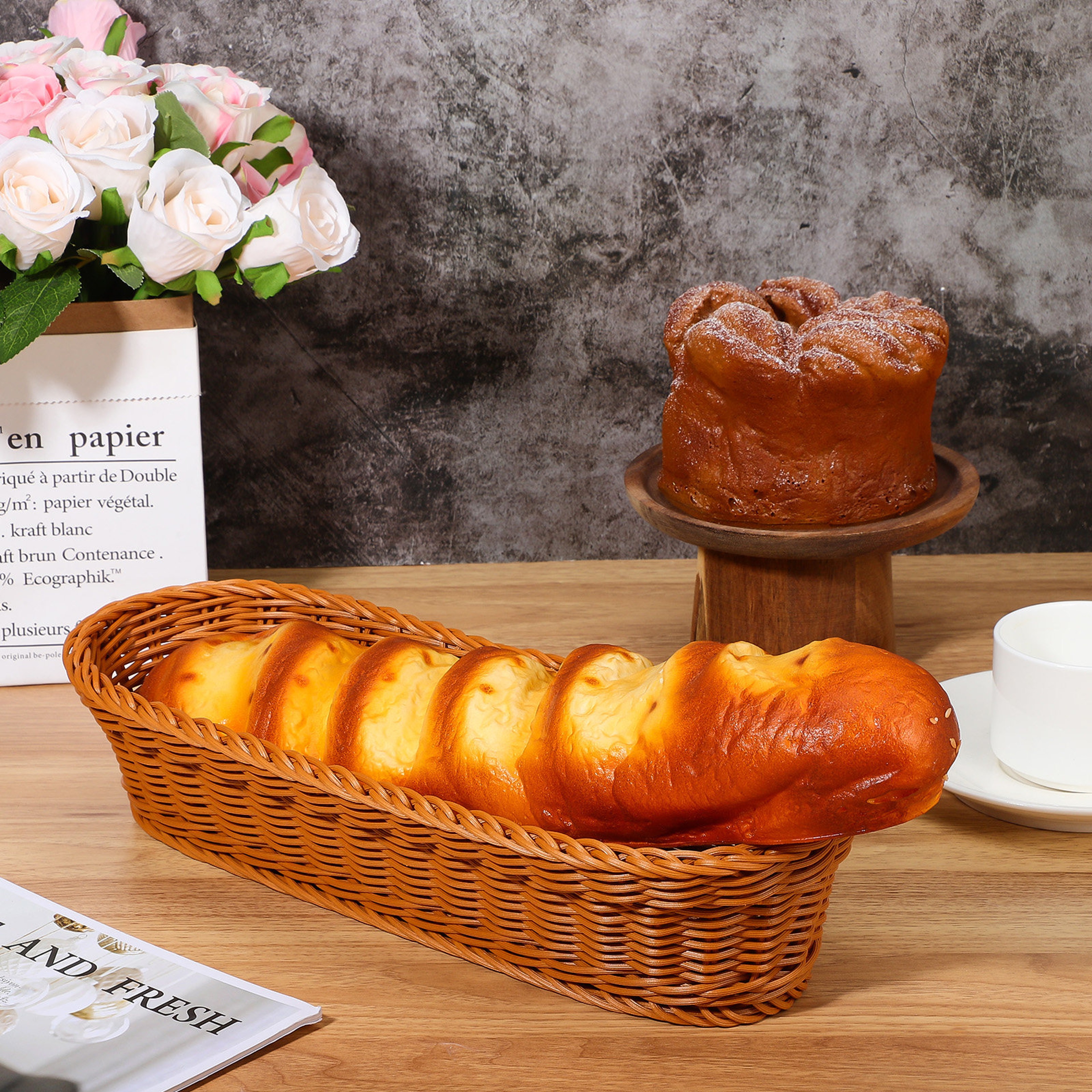 Natural Woven Bread Basket Large Kitchen Storage Basket Fruit Tray Organizer – view 1