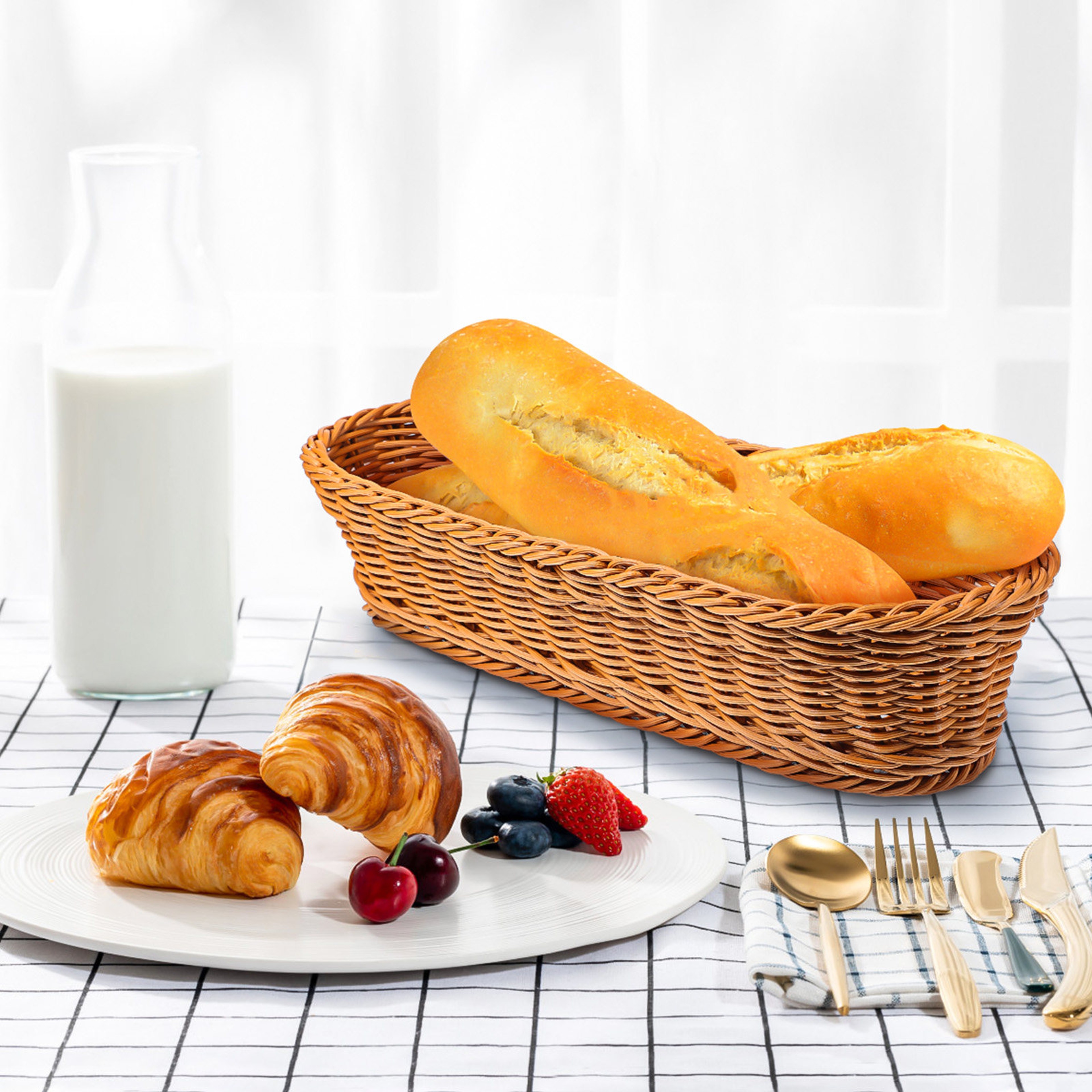 Natural Woven Bread Basket Large Kitchen Storage Basket Fruit Tray Organizer – view 5