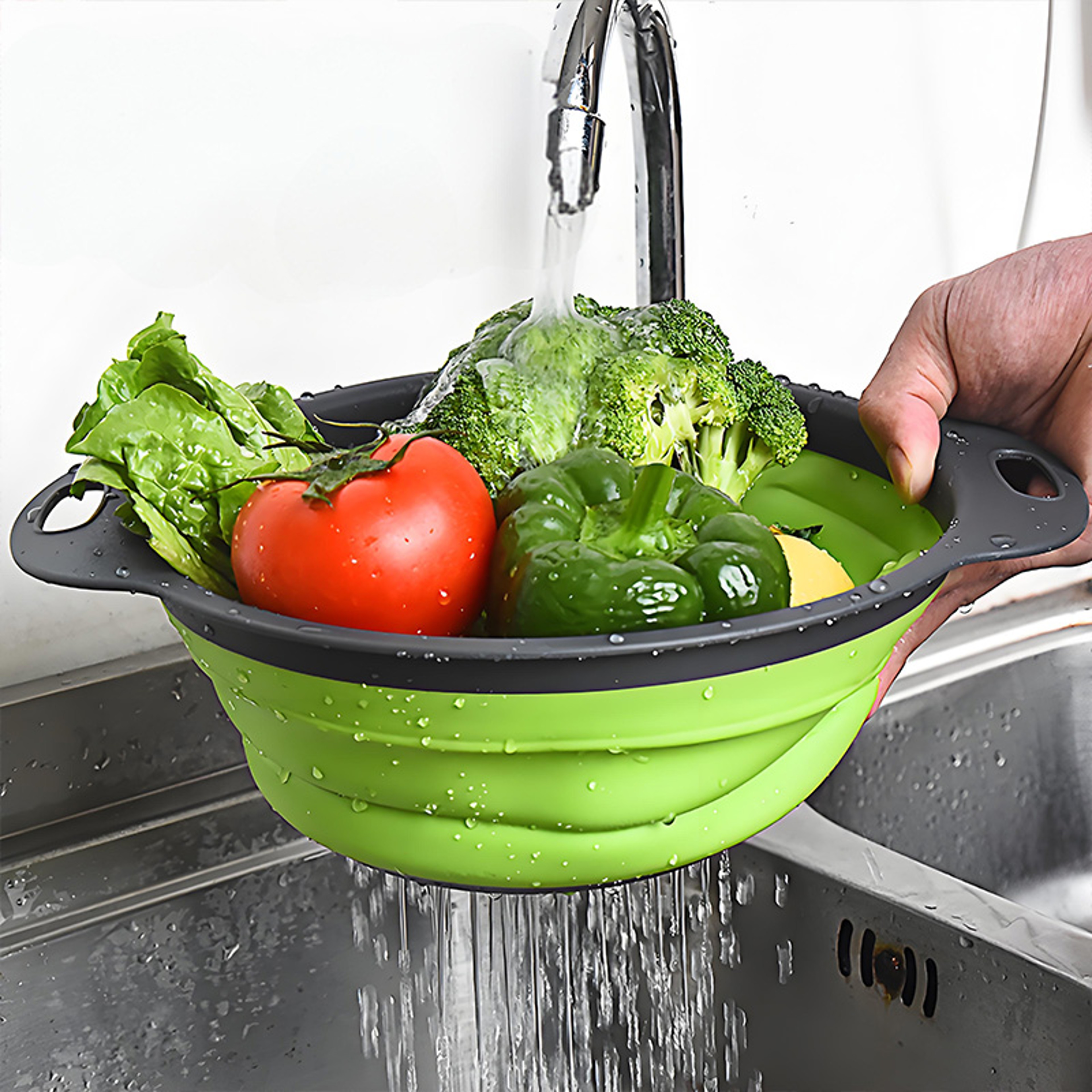 Silicone Folding Drain Basket Foldable Colander Vegetable Washing Strainer Kitchen Storage Tool – view 4