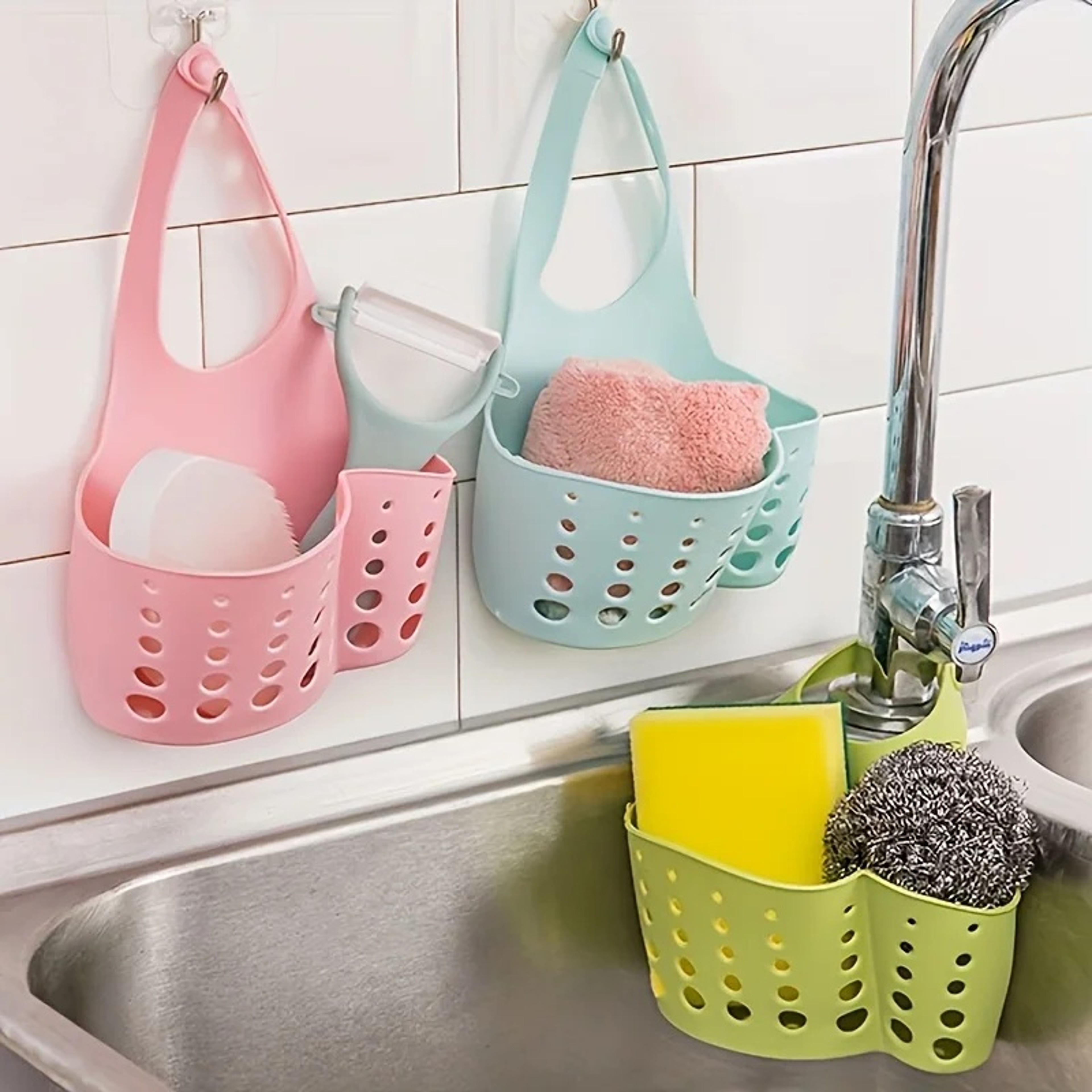 Plastic Sink Drain Basket Sponge Holder Kitchen Sink Organizer 1