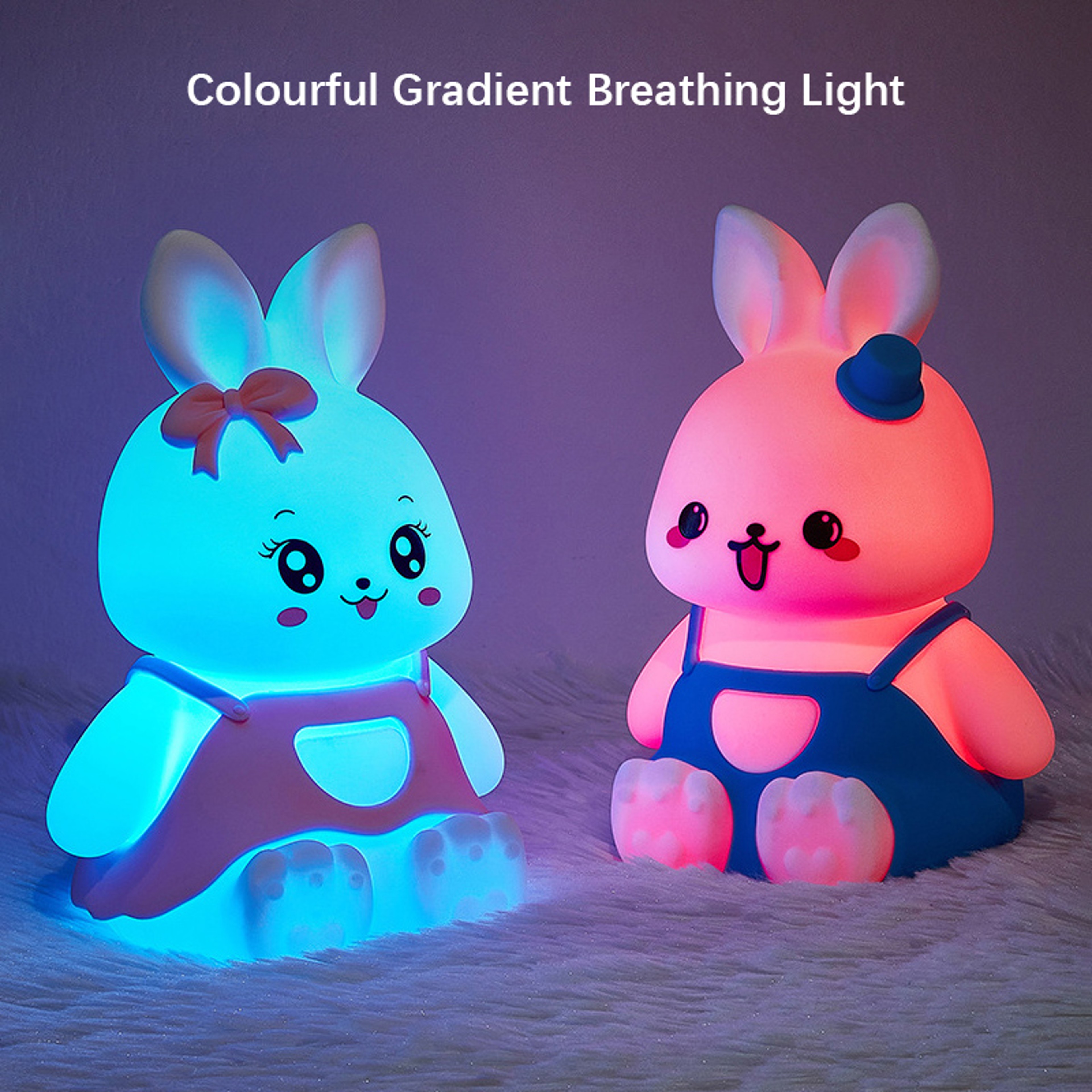 Cute Rabbit Night Light Silicone LED Lamp With 5 Colour Changing Glow For Kids Nursery 3
