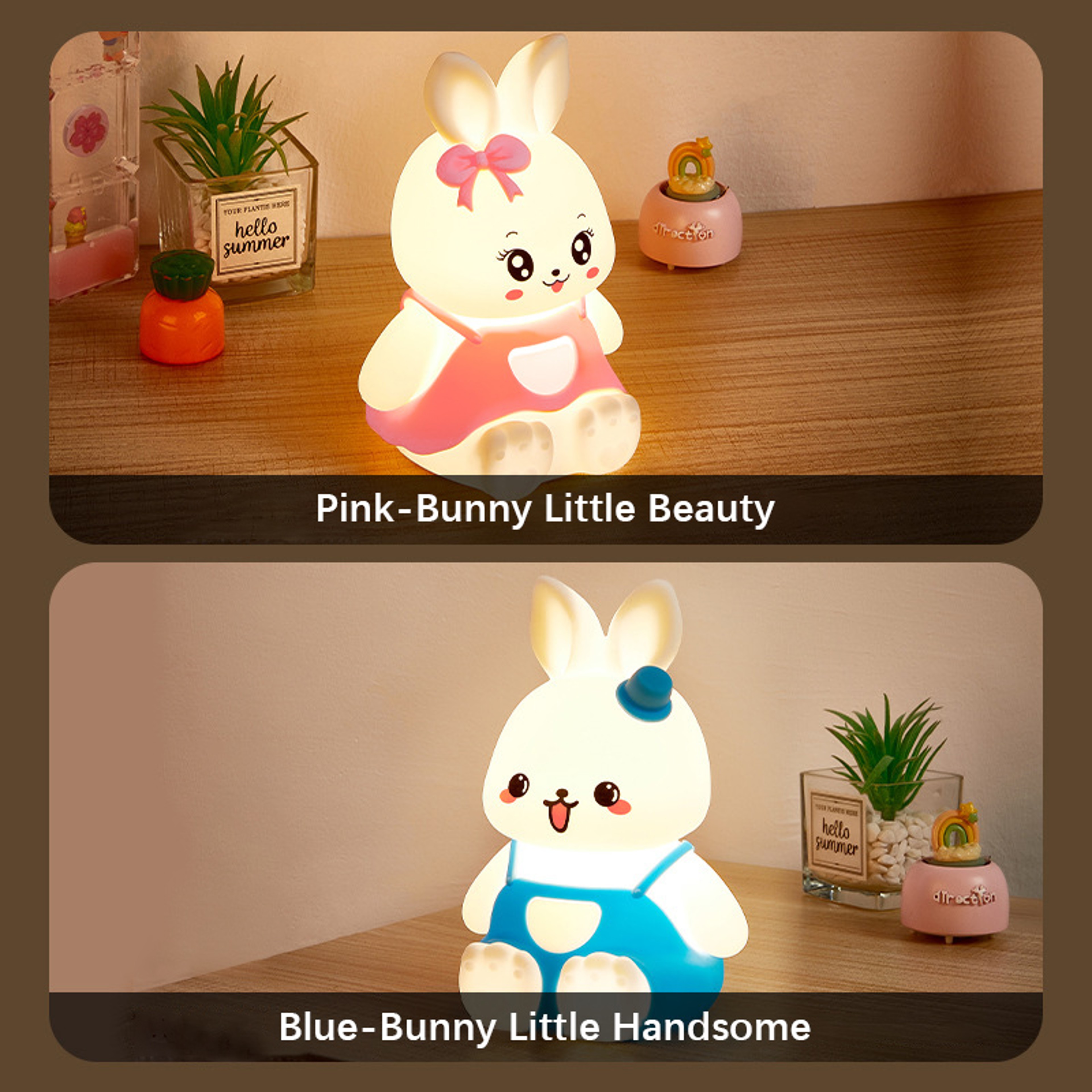 Cute Rabbit Night Light Silicone LED Lamp With 5 Colour Changing Glow For Kids Nursery 5
