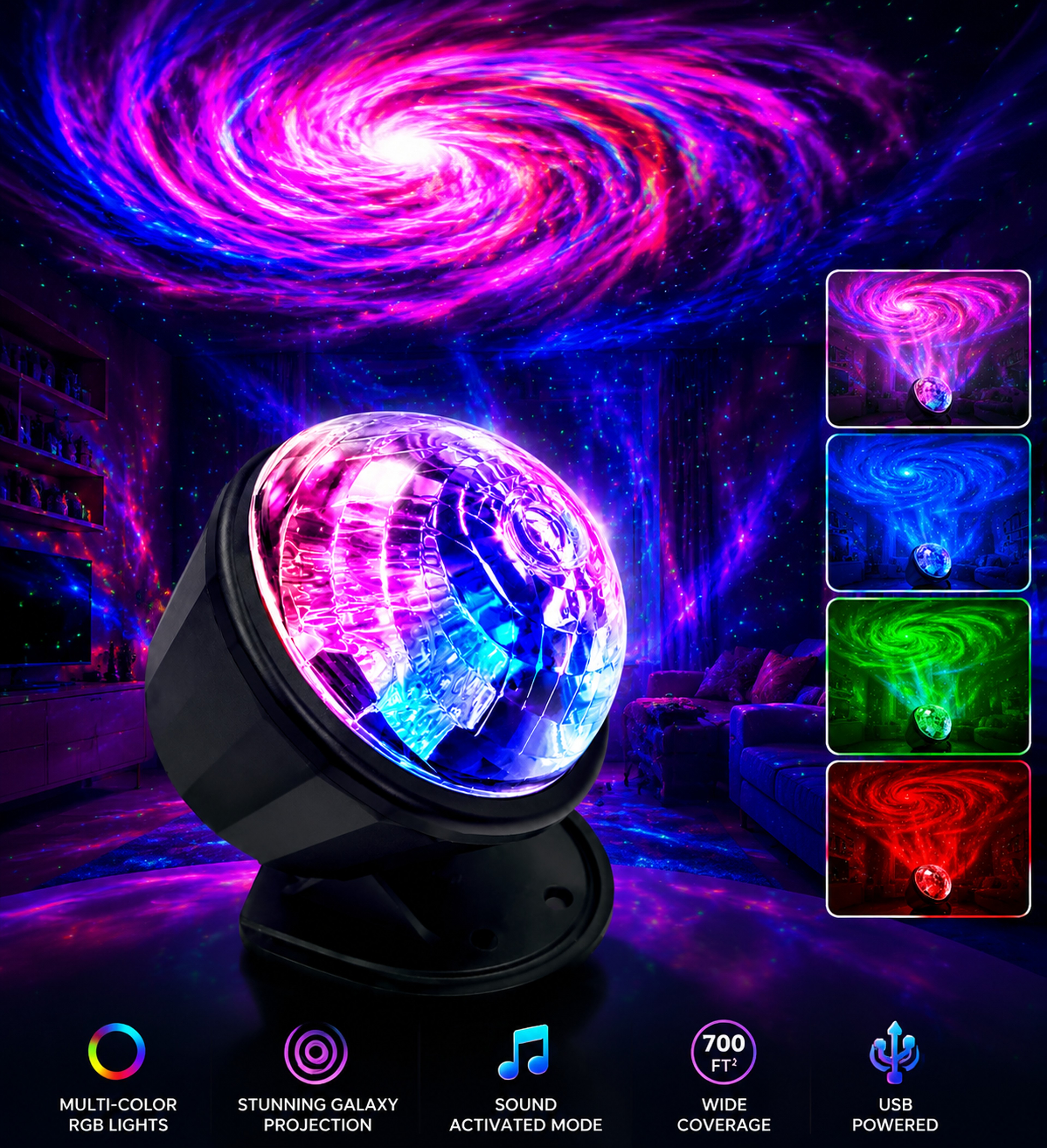 LED Starry Sky Galaxy Projector Light with Remote Control RGB Night Lamp for Bedroom Decor – view 2