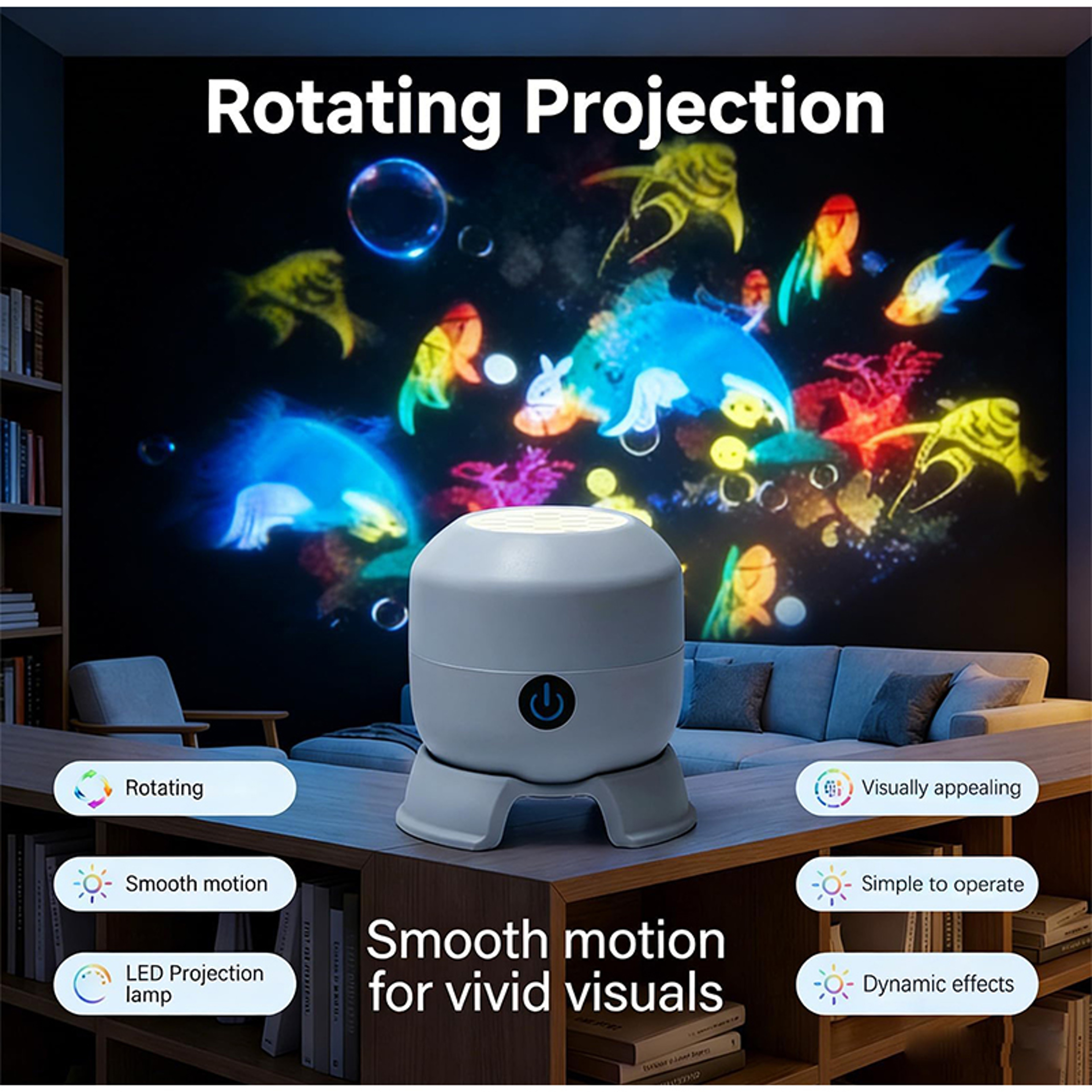 USB Rechargeable Ocean Projector Night Light 360° Rotating LED Lamp for Bedroom Decor – view 5