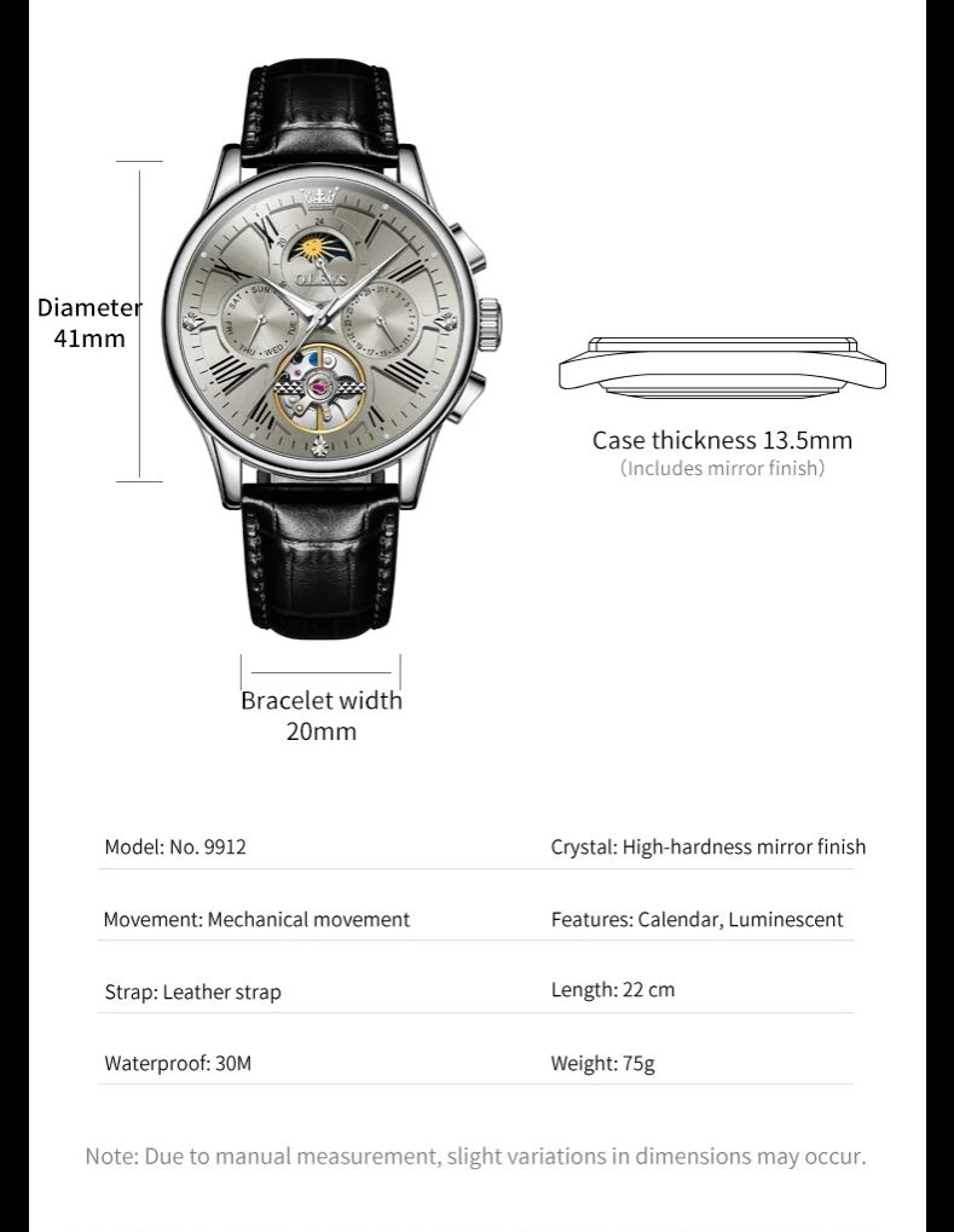 Roman Numeral Skeleton Automatic Watch With Moon Phase And Leather Strap 5