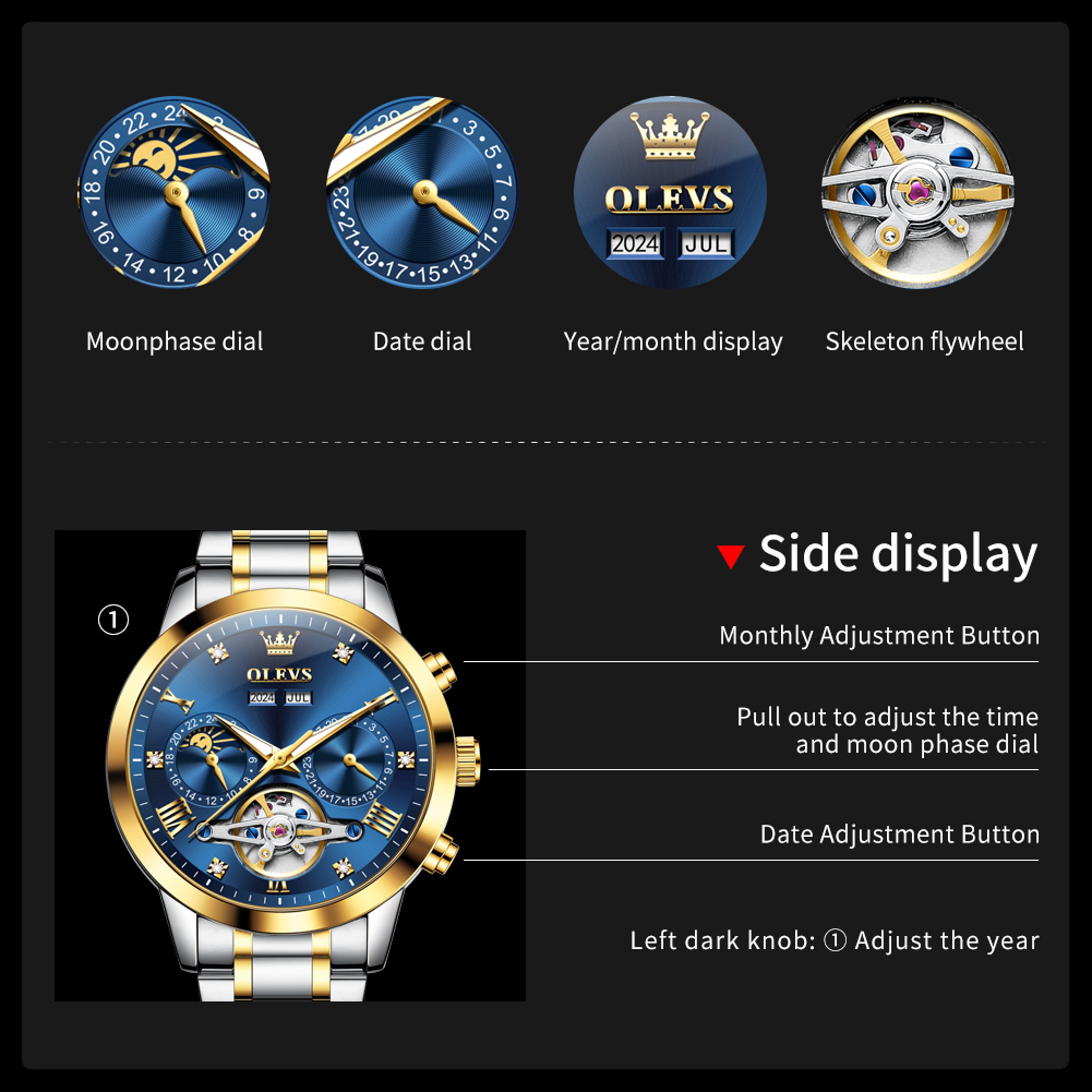 Luxury Automatic Mechanical Watch For Men With Moon Phase And Hollow Flywheel 3