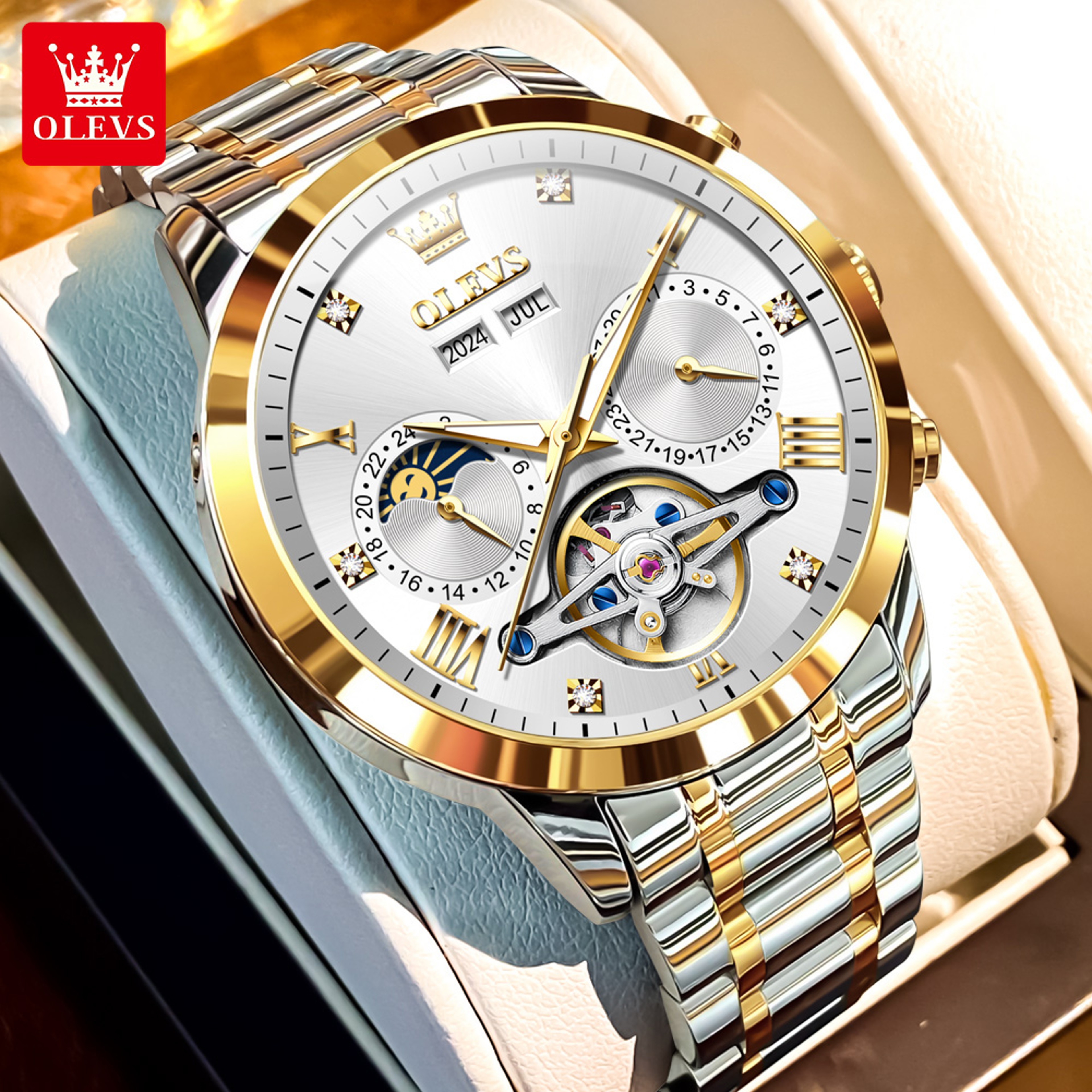 Luxury Automatic Mechanical Watch For Men With Moon Phase And Hollow Flywheel 7