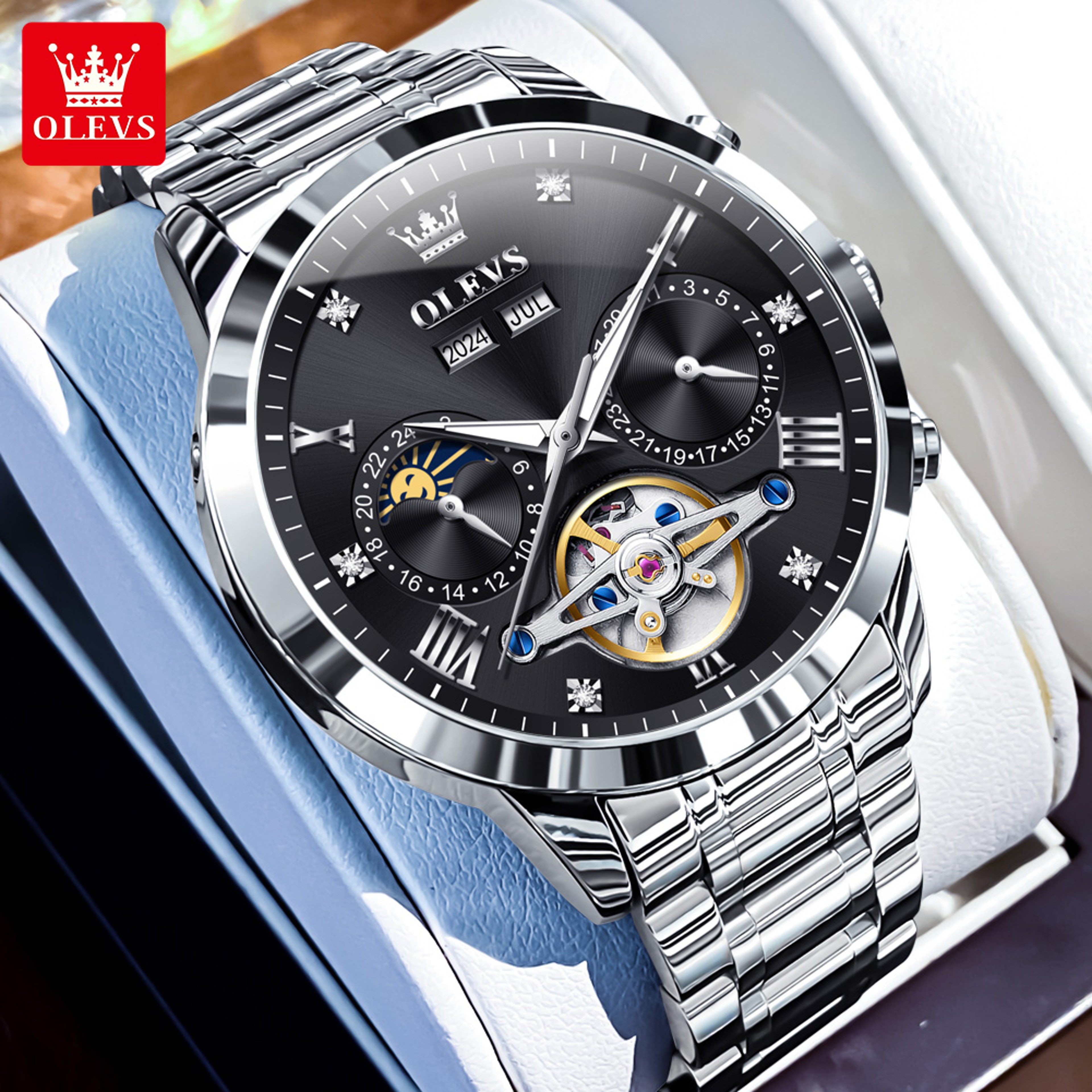 Luxury Automatic Mechanical Watch For Men With Moon Phase And Hollow Flywheel 8