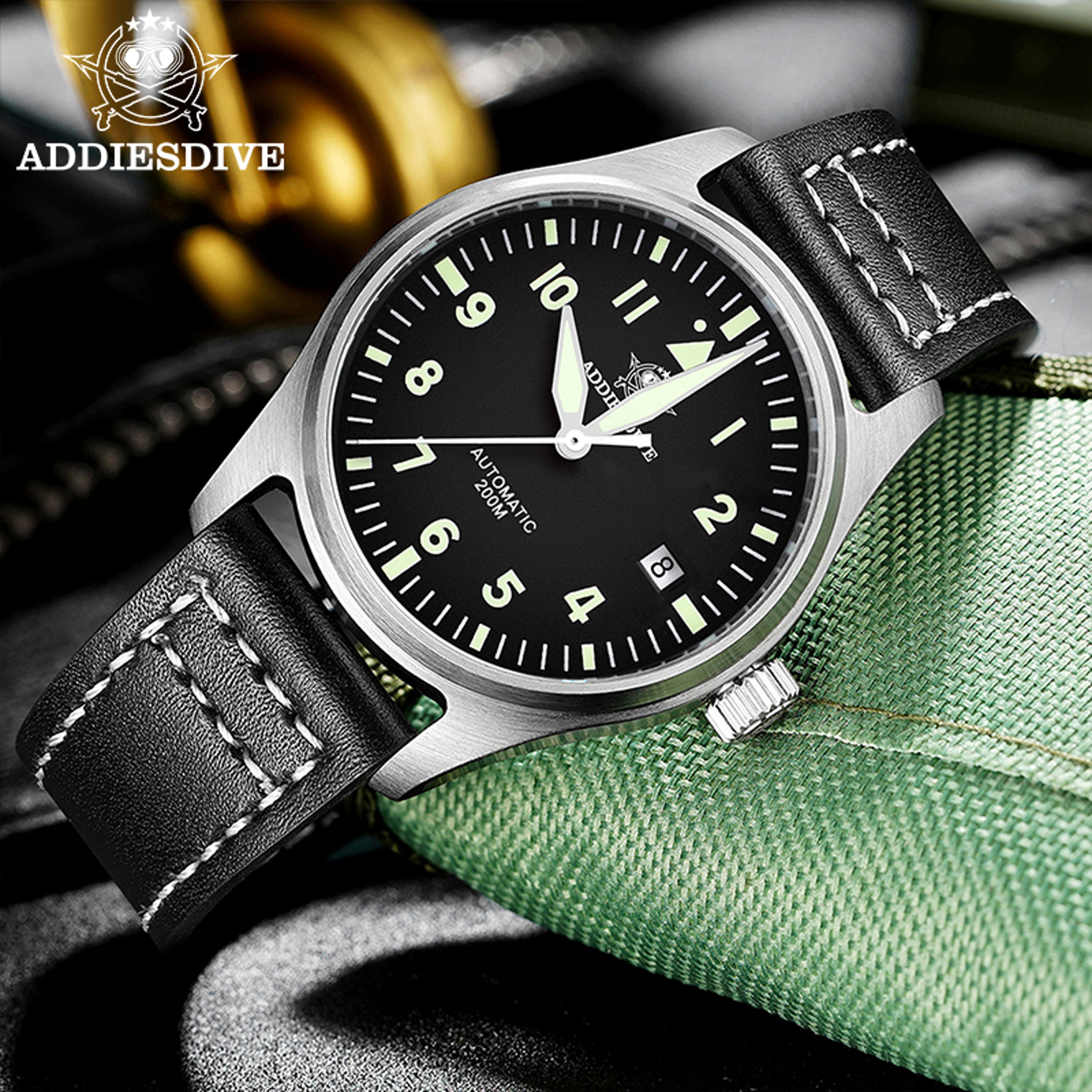 Automatic Mechanical Diving Watch Waterproof Mens Leather Retro Watch 2