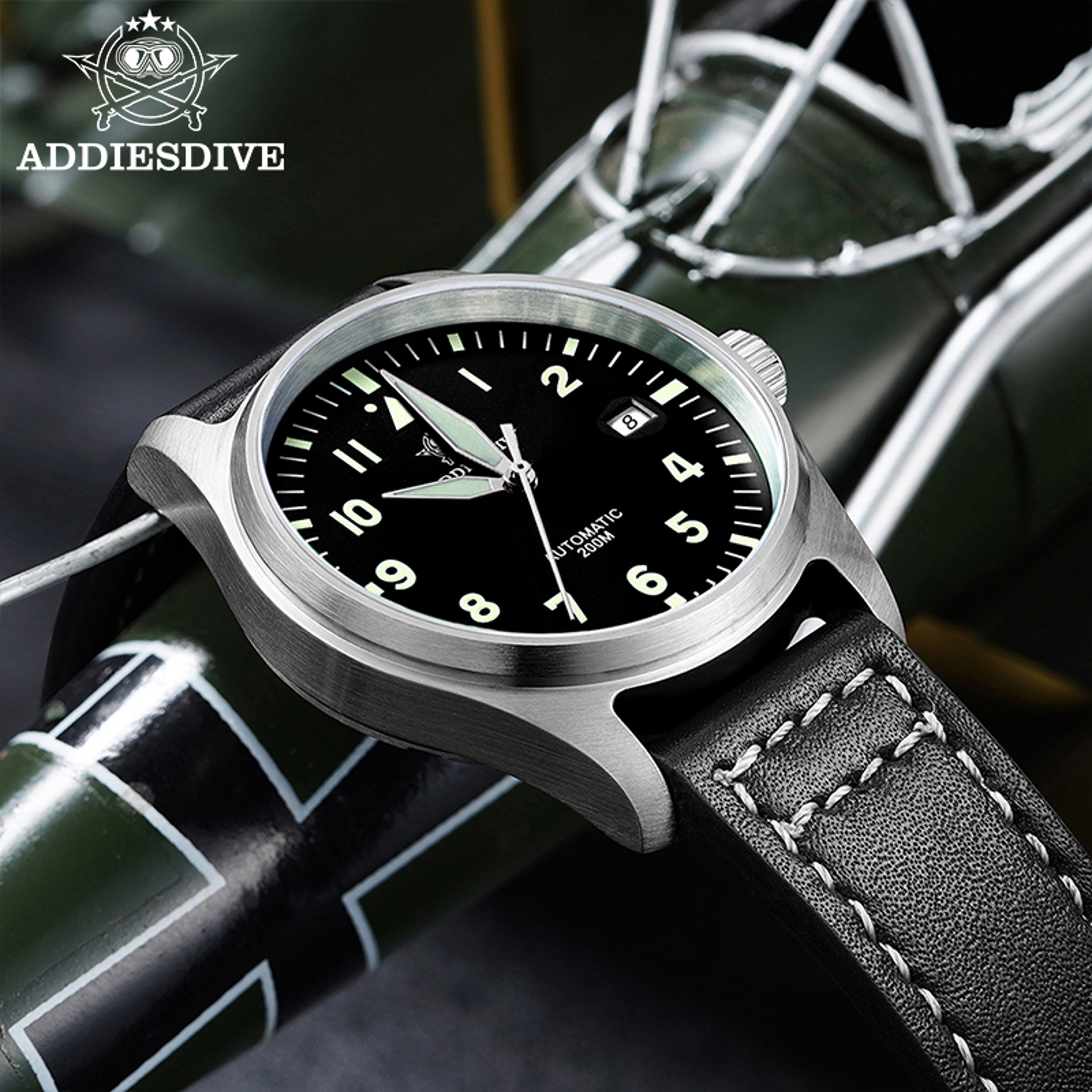 Automatic Mechanical Diving Watch Waterproof Mens Leather Retro Watch 6