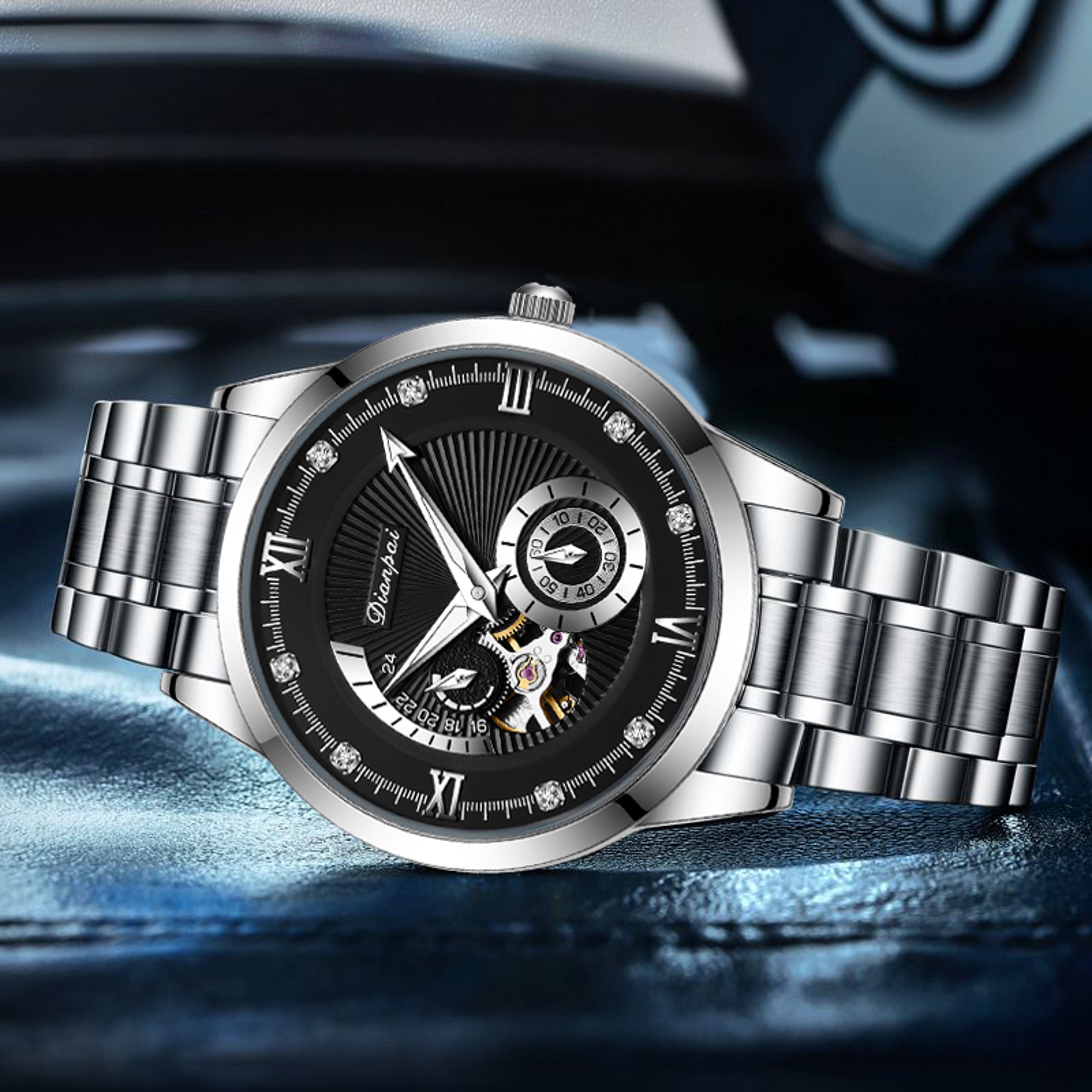 Black Warrior Automatic Mechanical Watch For Men Hollow Stainless Steel Waterproof Luxury Timepiece 2