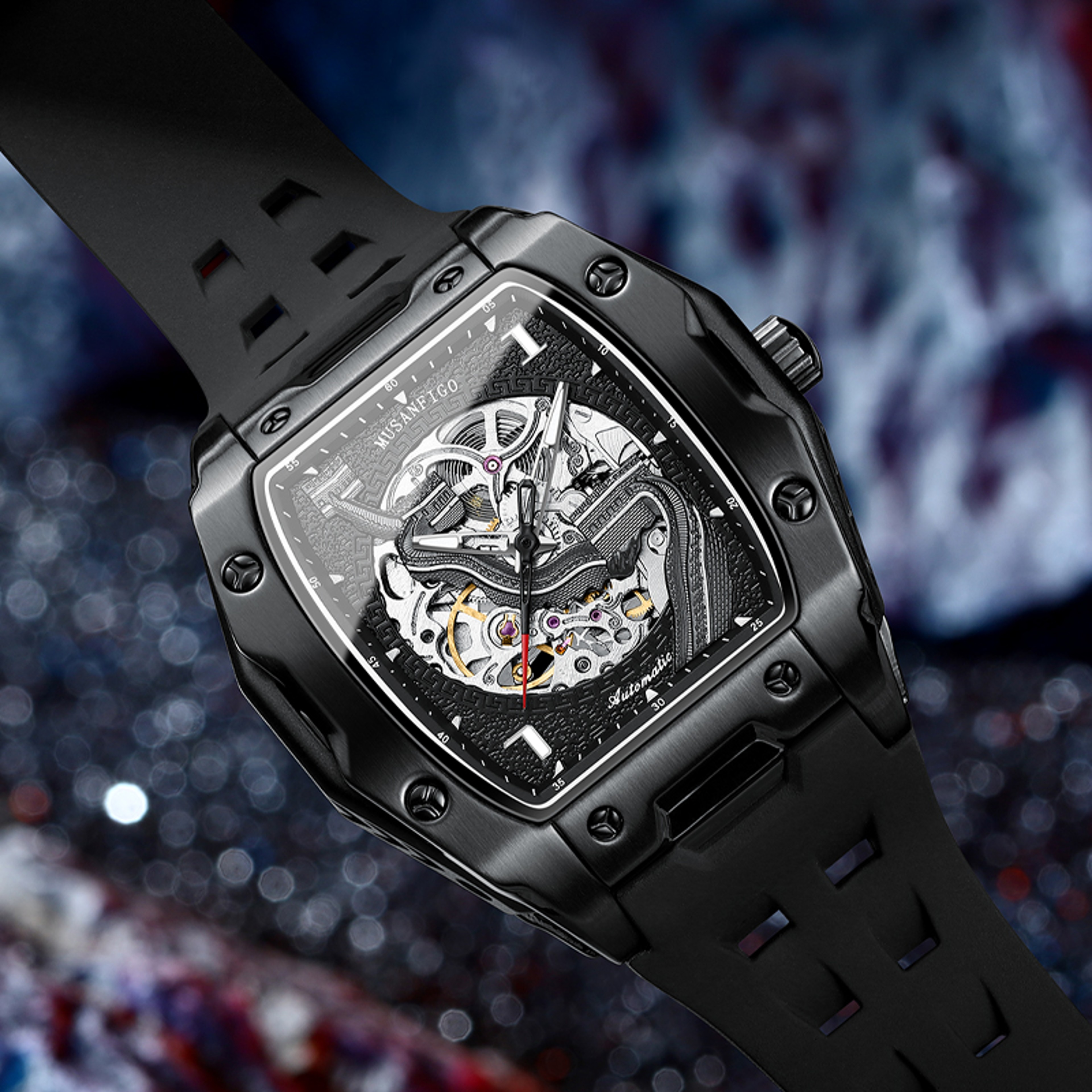 Luxury Tonneau Skeleton Automatic Mechanical Watch For Men Waterproof Luminous Wristwatch 2