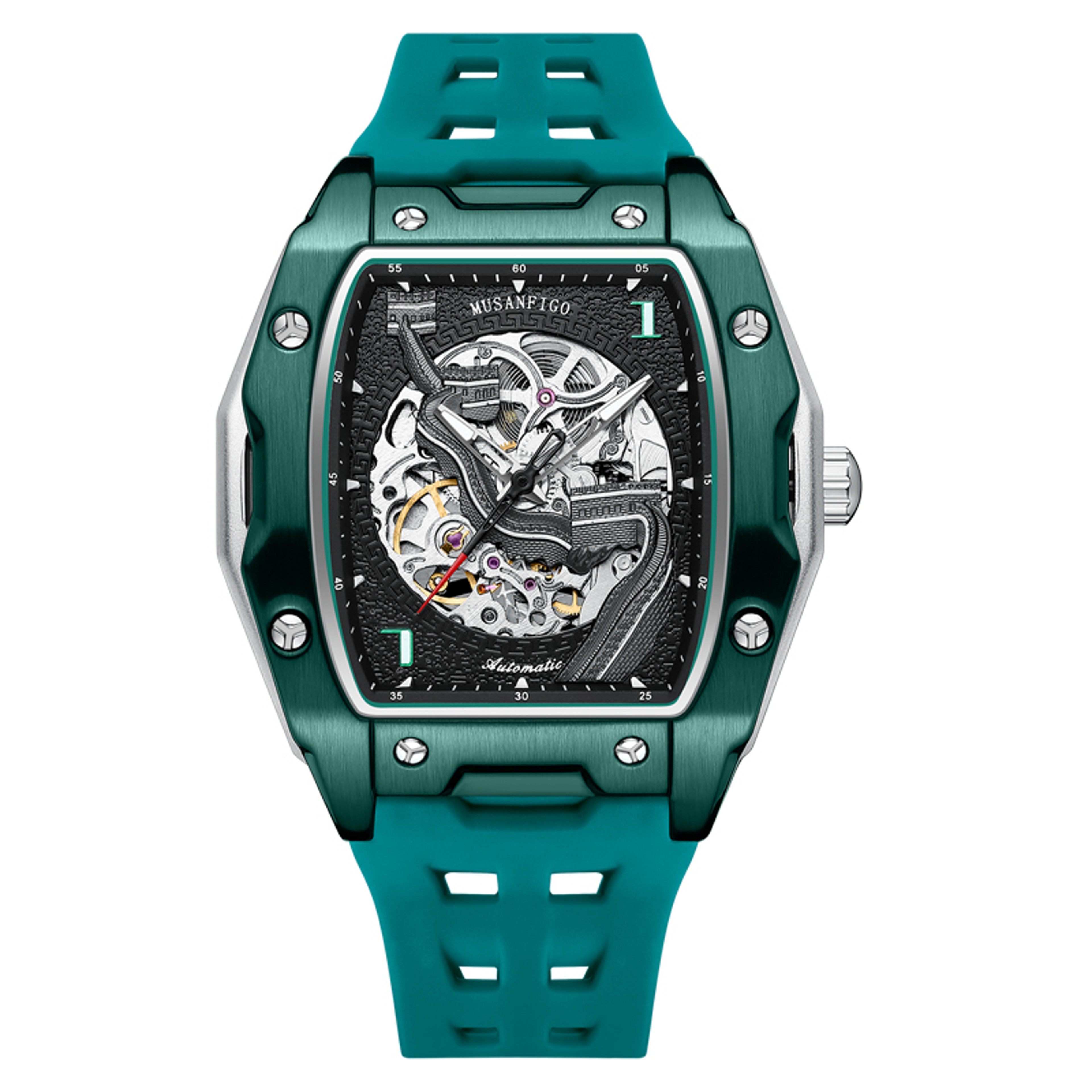 Luxury Tonneau Skeleton Automatic Mechanical Watch For Men Waterproof Luminous Wristwatch 7