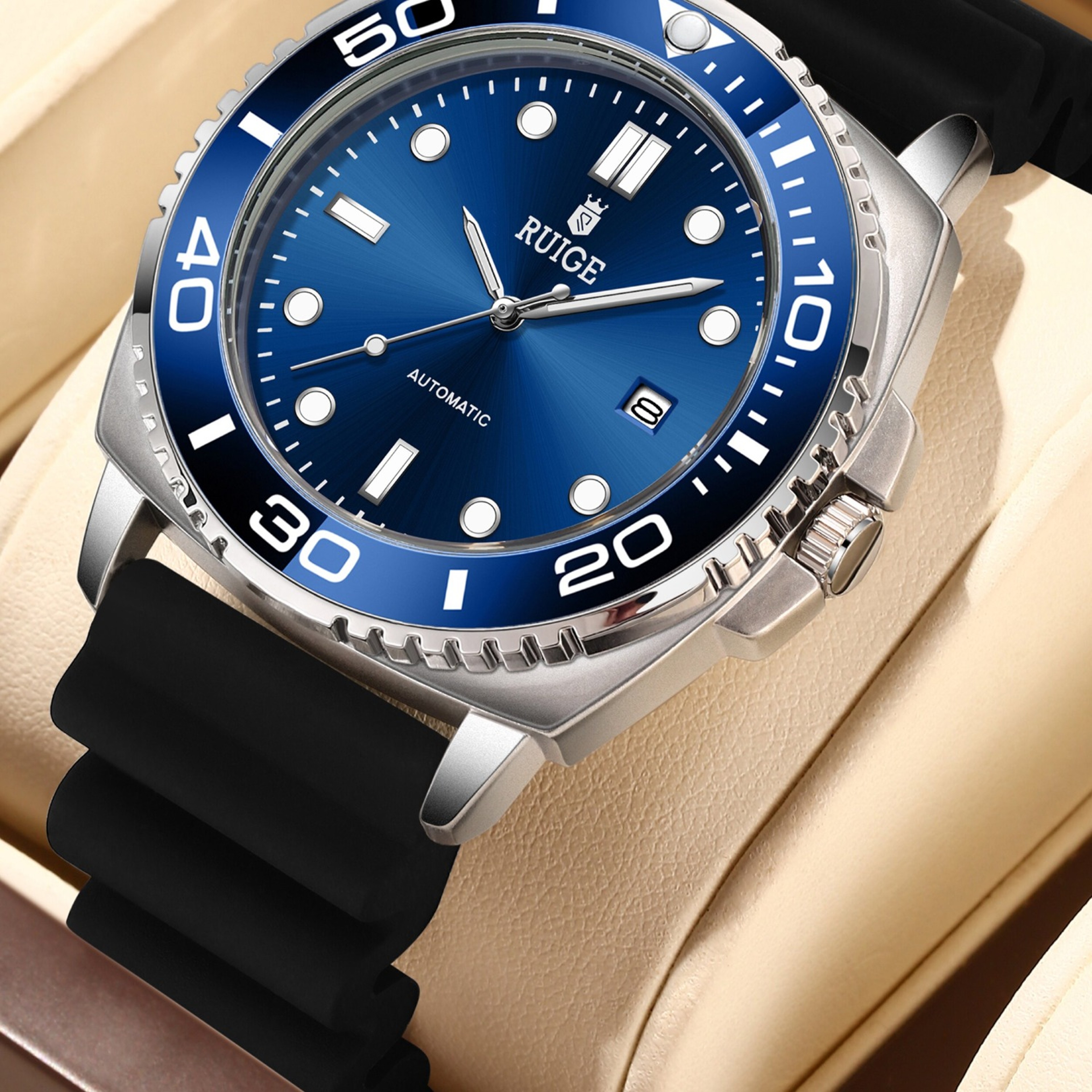 Mens Automatic Mechanical Watch with Calendar Waterproof Night Light Fashion Designjpg