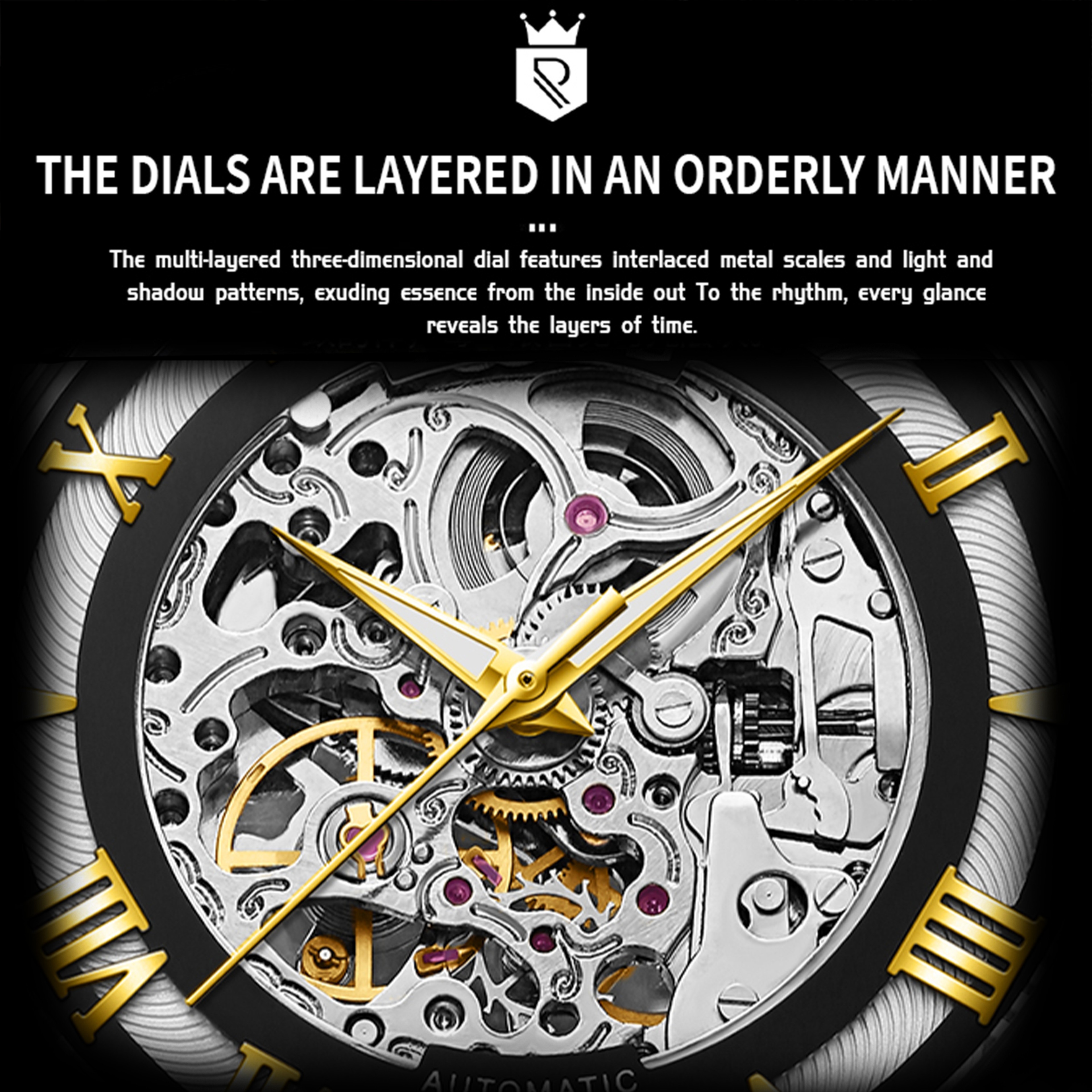 Double Sided Hollow Automatic Mechanical Watch For Men Stainless Steel Waterproof Fashion Timepiece 2