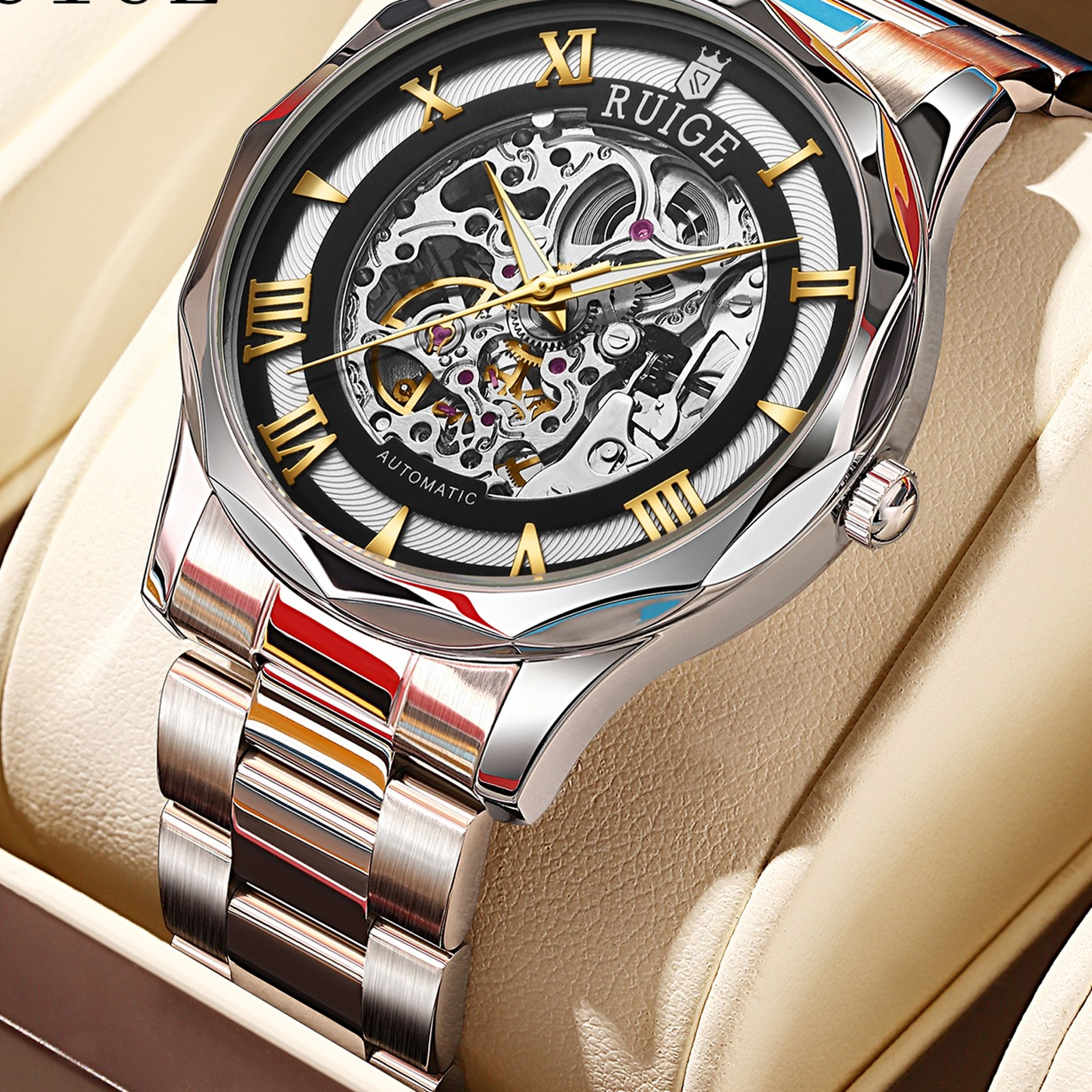 Double Sided Hollow Automatic Mechanical Watch for Men Stainless Steel Waterproof Fashion Timepiecej