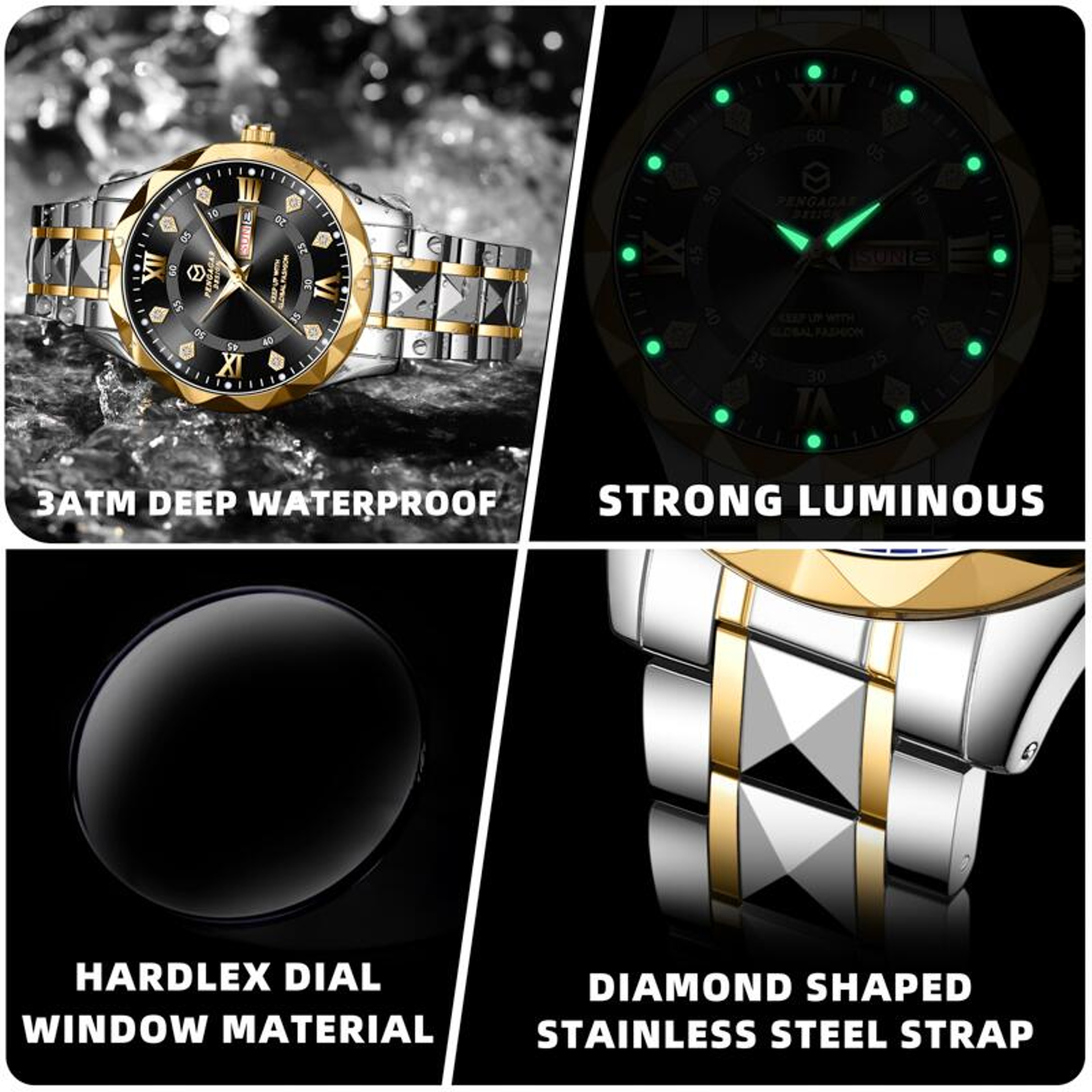 Business Men Stainless Steel Quartz Watch With Date Week Display Luminous Waterproof Design 3