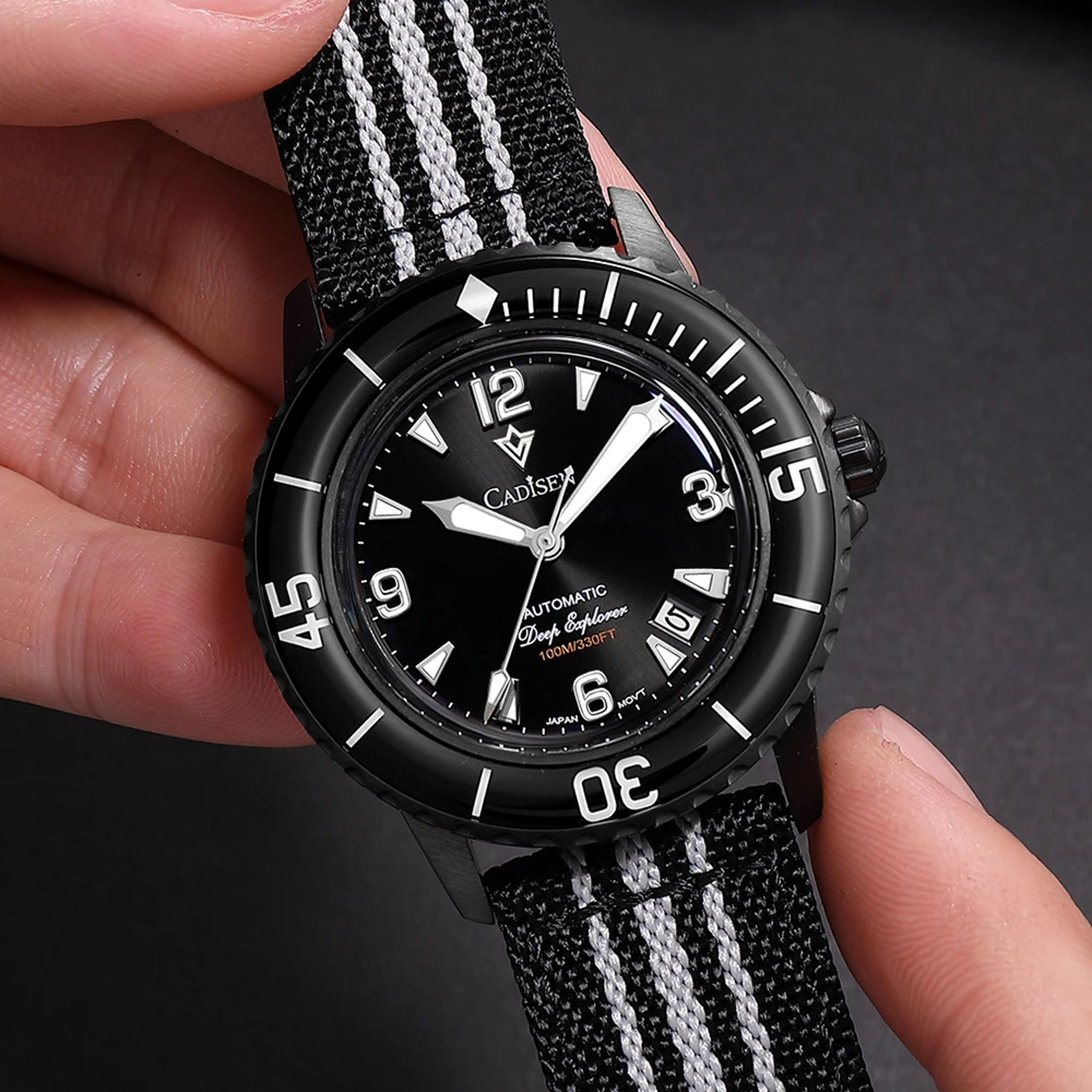 Deep Explorer Automatic Mechanical Watch With Luminous Dial Canvas Strap Waterproof Mens Wristwatch 2