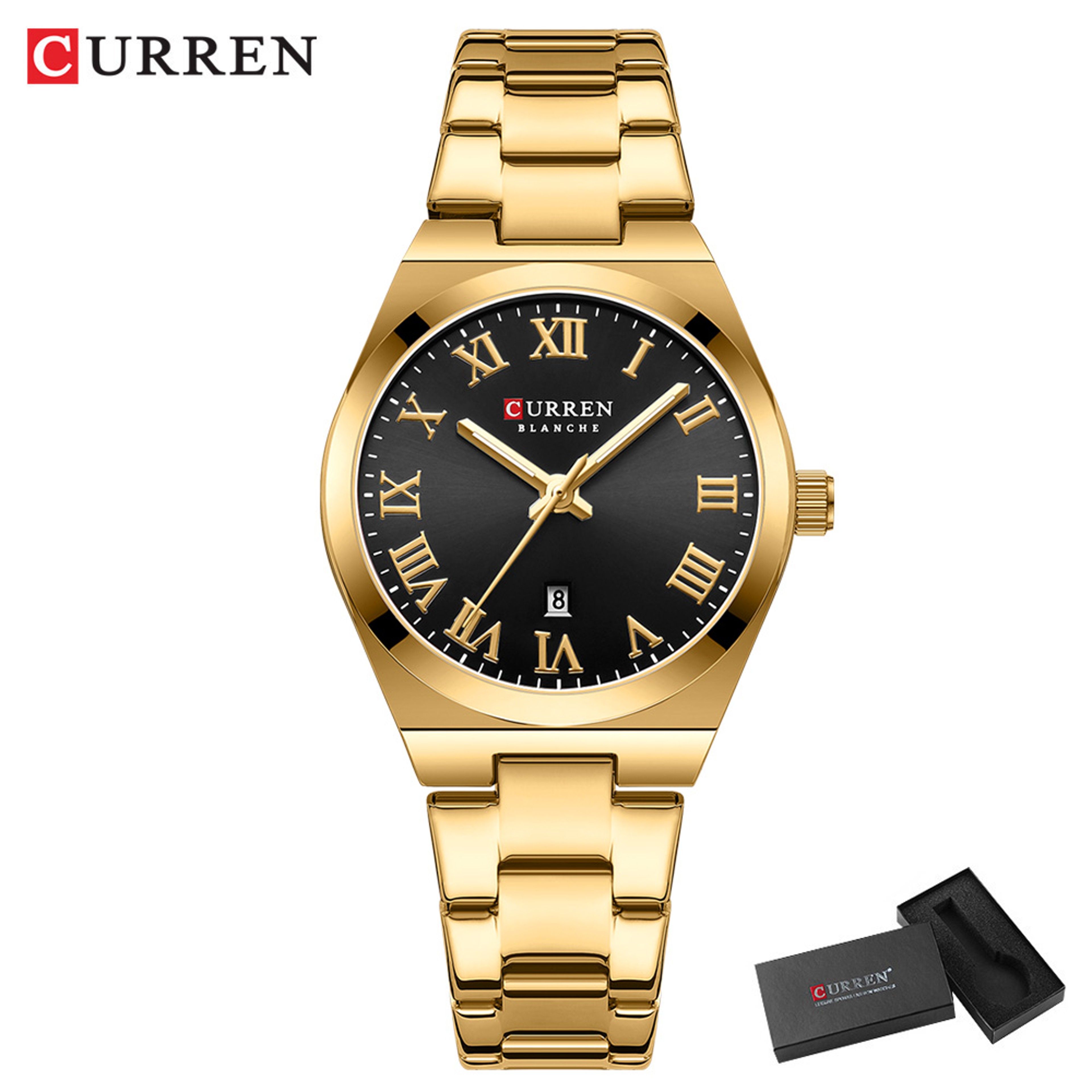 Elegant Womens Stainless Steel Roman Numeral Watch Classic Fashion Timepiece 9