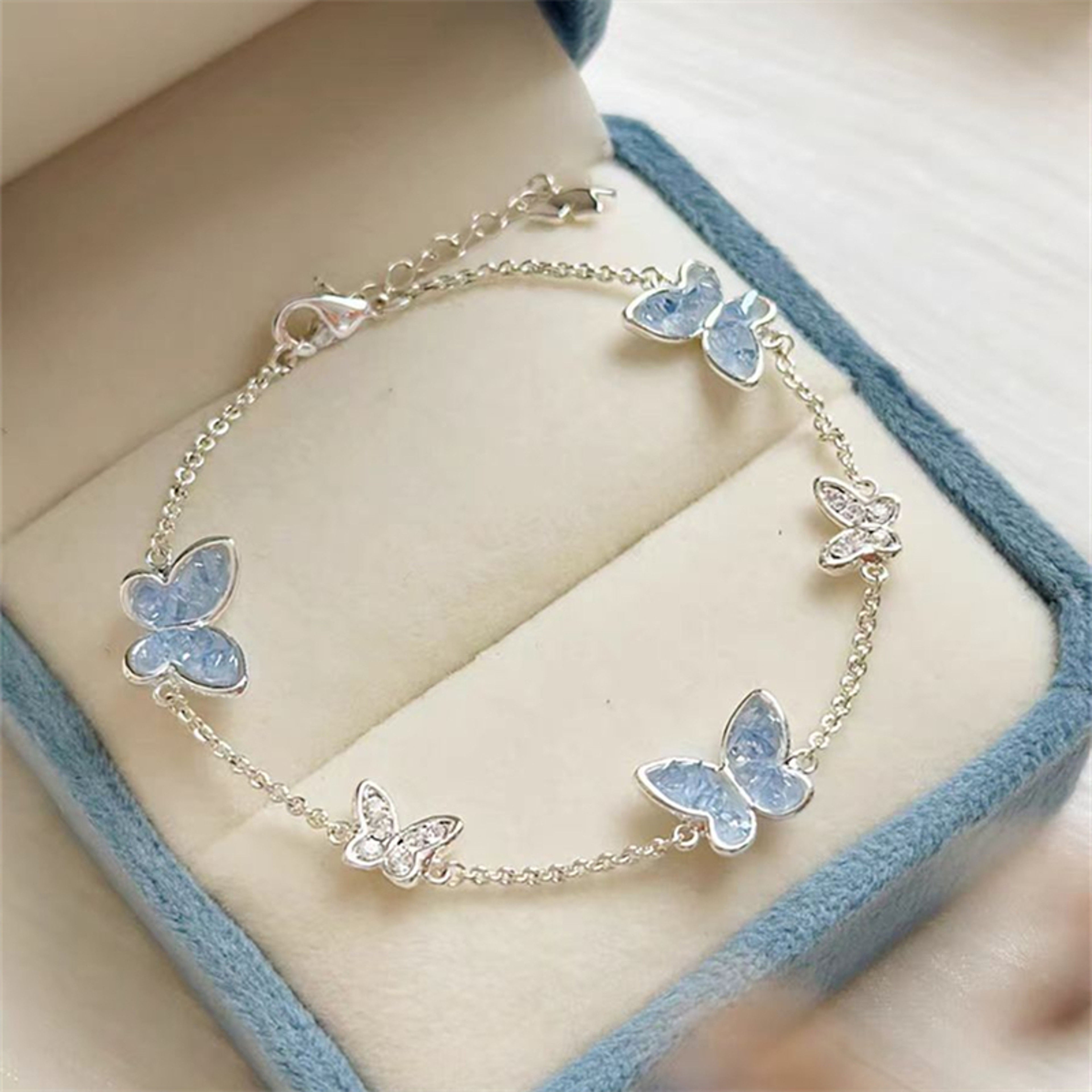Crystal Butterfly Jewelry Set For Women Silver Tone Necklace Bracelet Earrings Ring 0