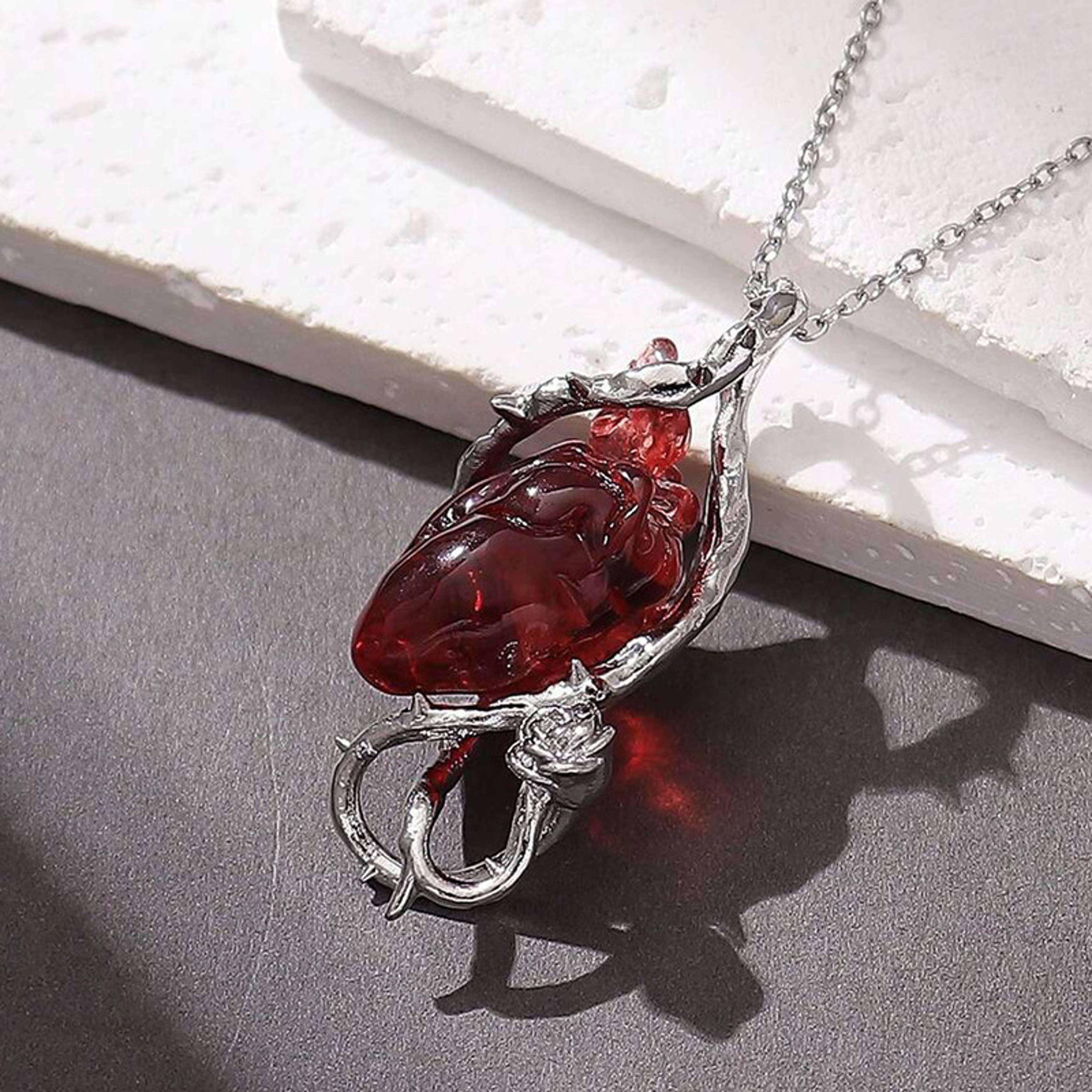 Gothic Red Crystal Flower Thorn Pendant Necklace Punk Skull Choker Jewelry – view 2
