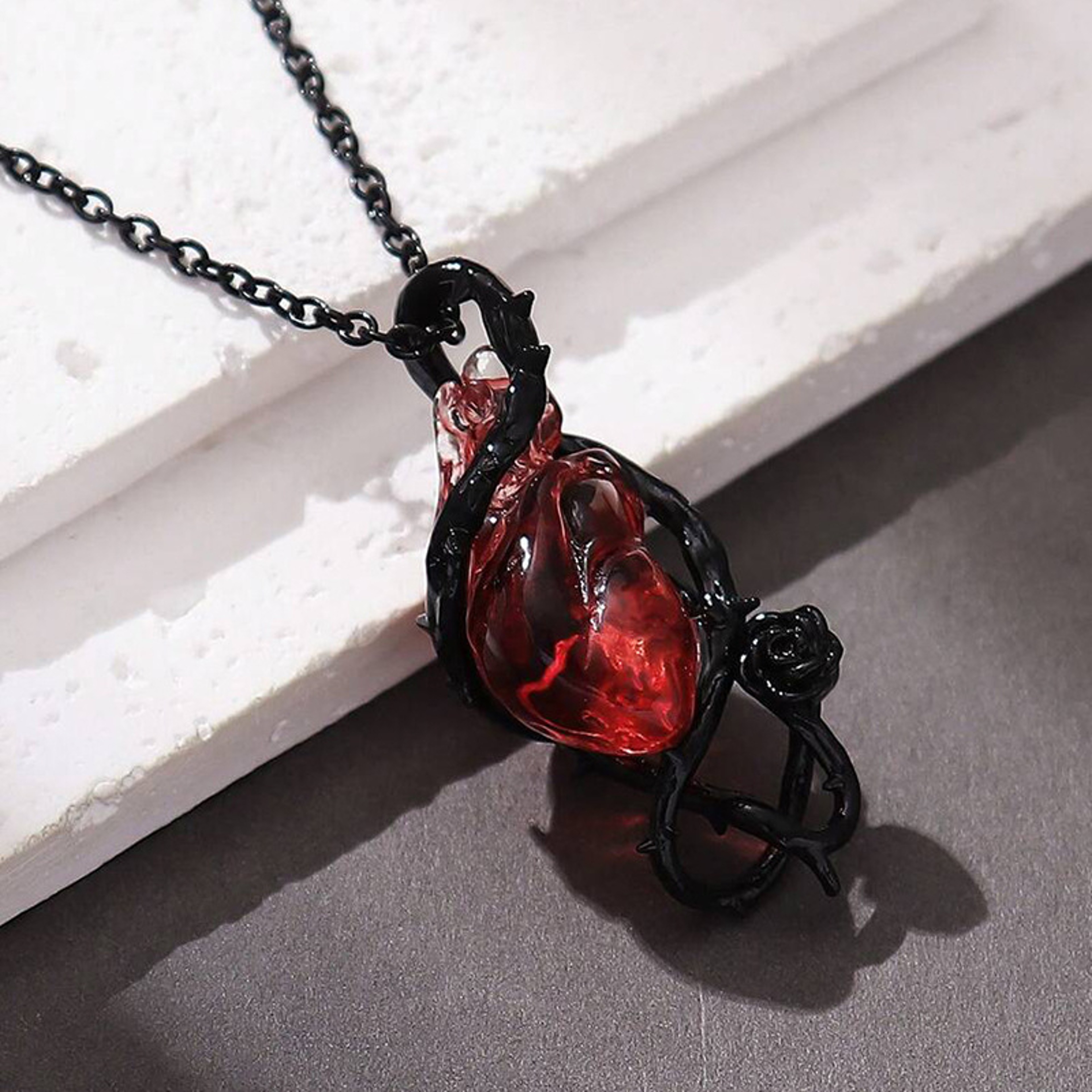 Gothic Red Crystal Flower Thorn Pendant Necklace Punk Skull Choker Jewelry – view 1