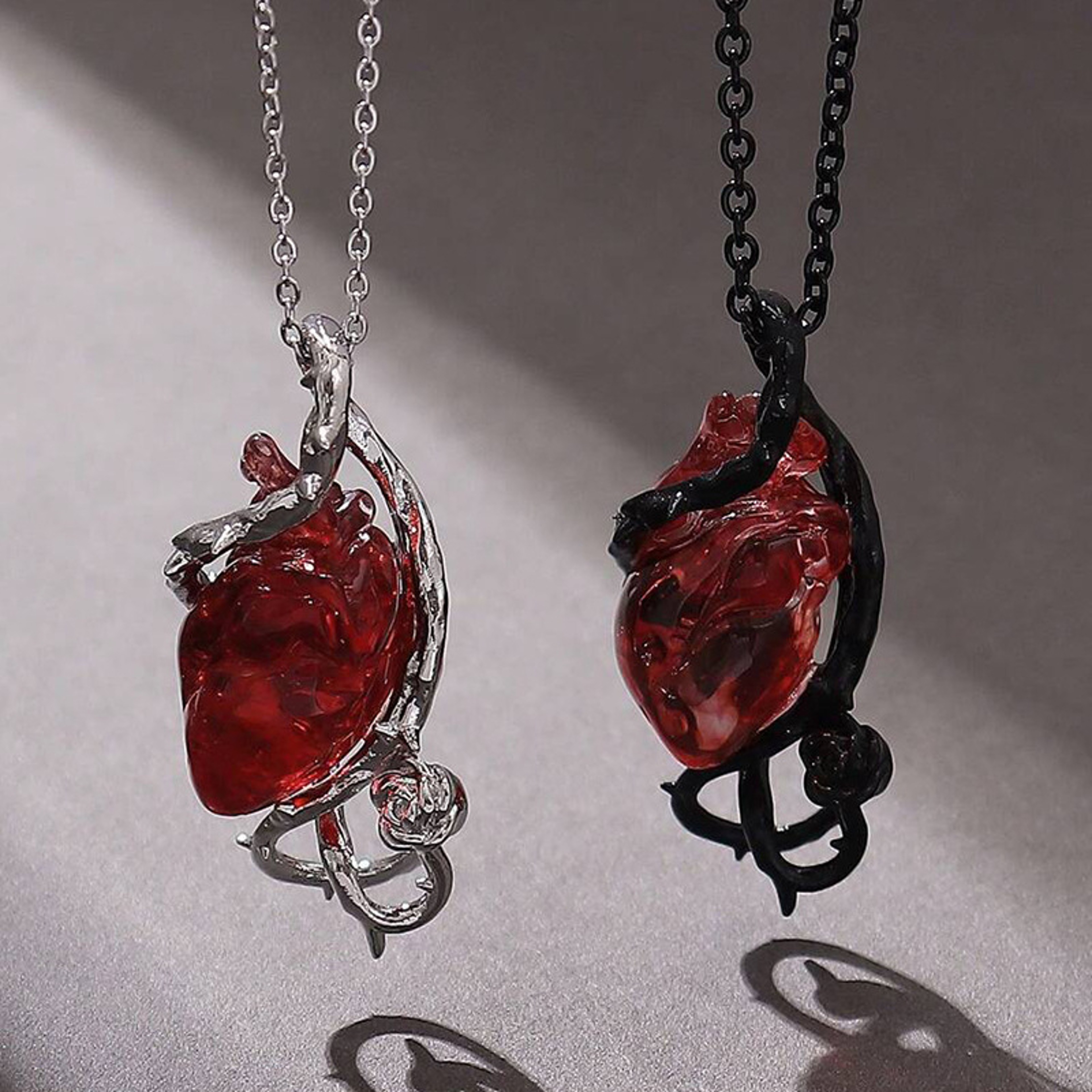 Gothic Red Crystal Flower Thorn Pendant Necklace Punk Skull Choker Jewelry – view 3