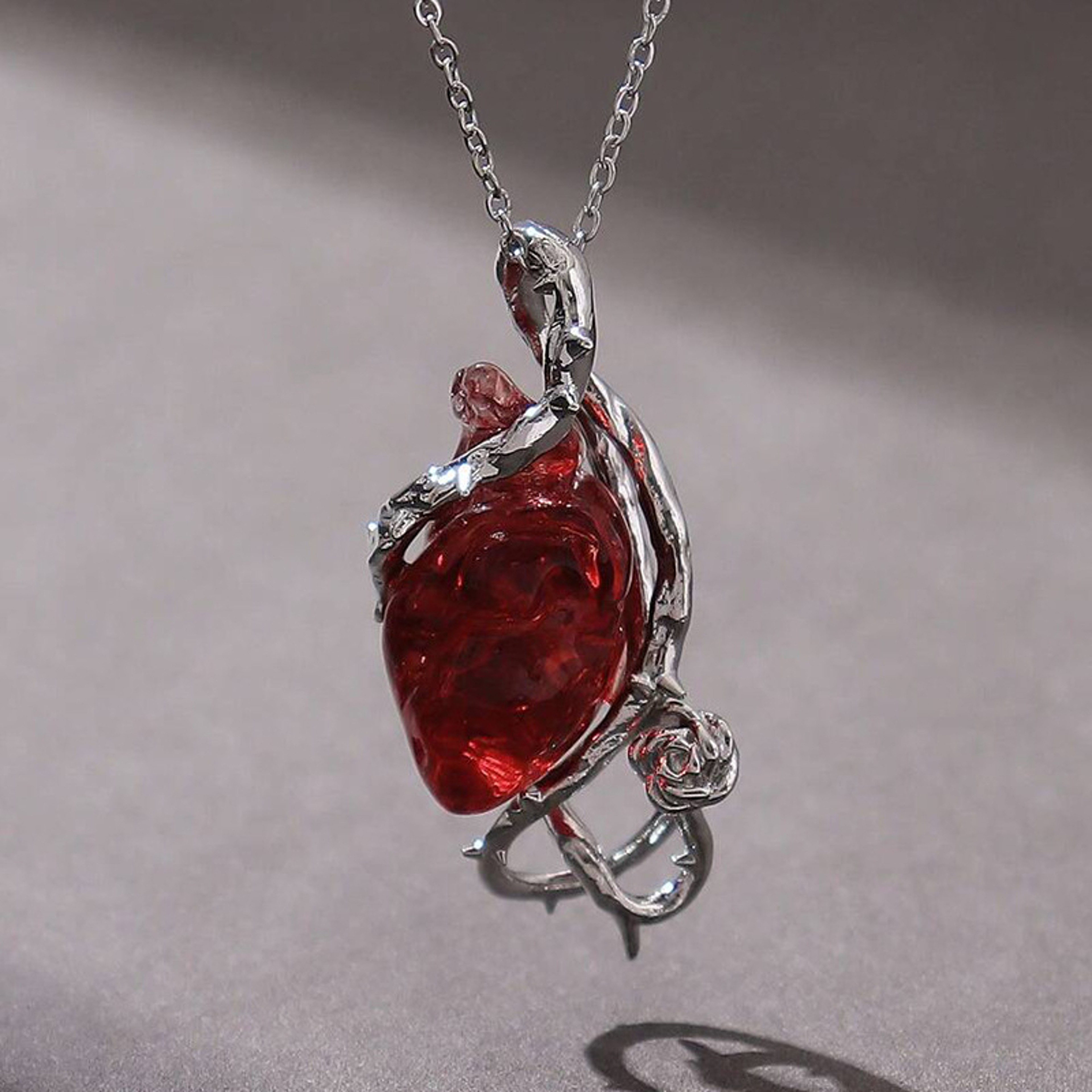 Gothic Red Crystal Flower Thorn Pendant Necklace Punk Skull Choker Jewelry – view 11