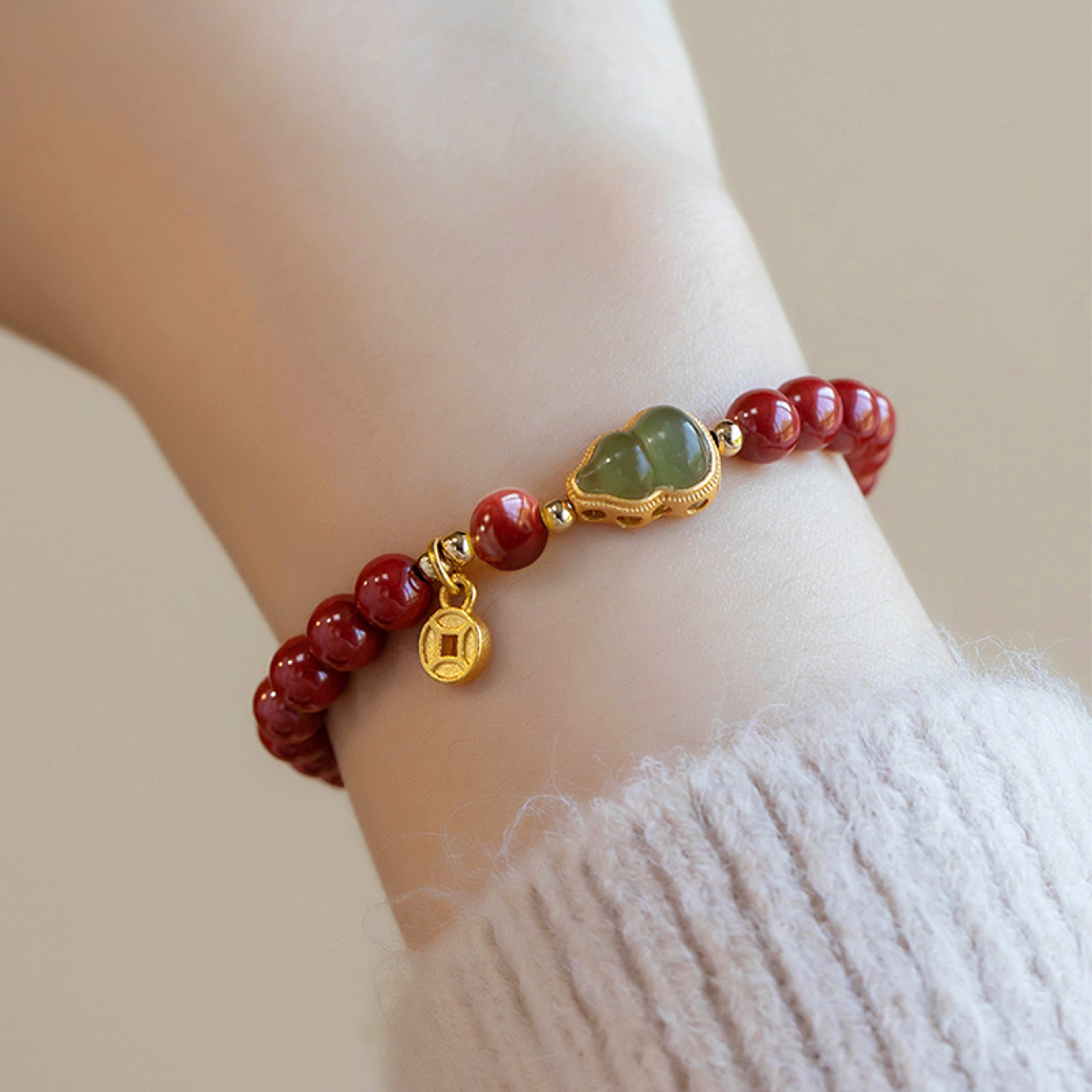 Lucky Cinnabar Red Bead Bracelet Natural Stone Jewelry Good Luck Gift For Women 0