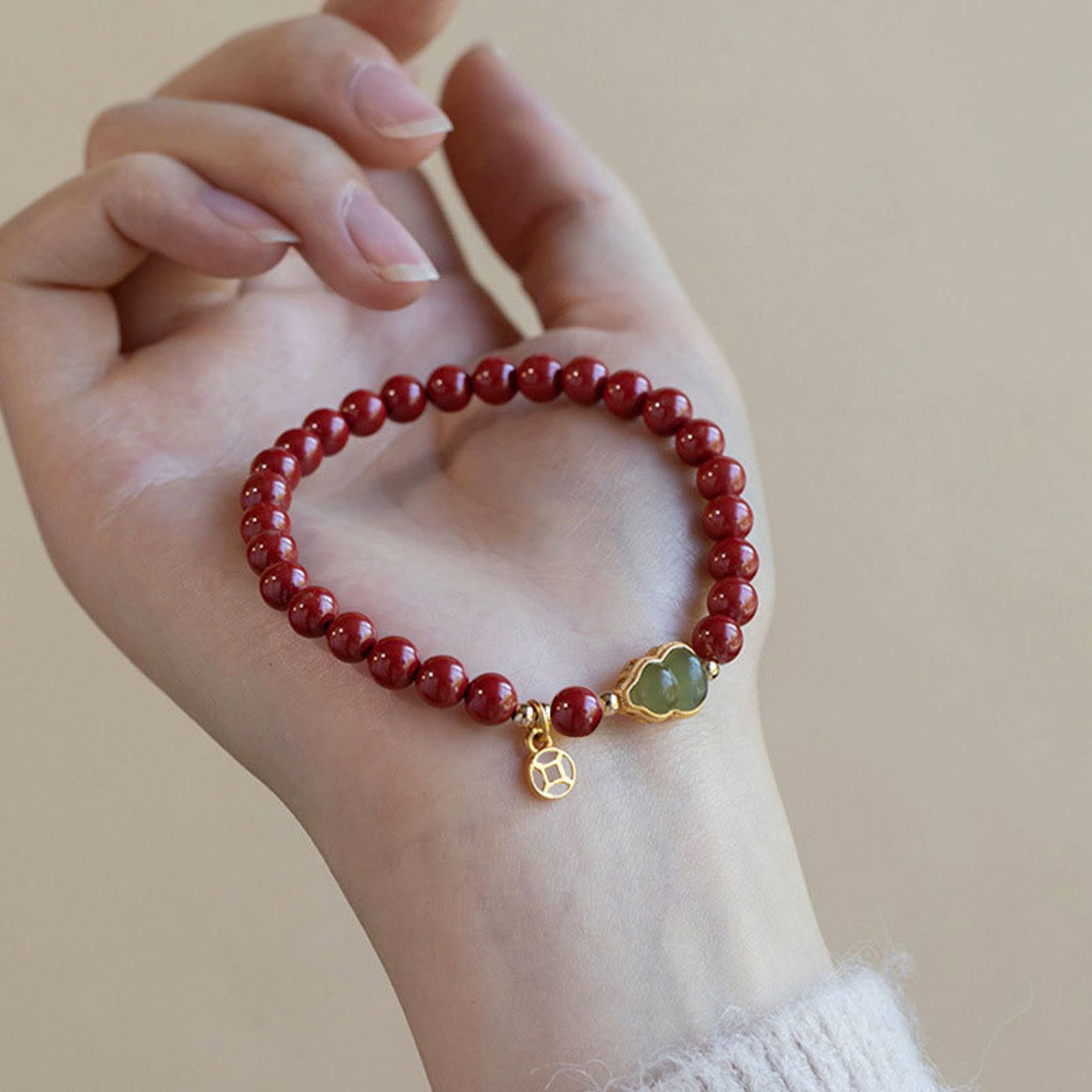Lucky Cinnabar Red Bead Bracelet Natural Stone Jewelry Good Luck Gift For Women 4