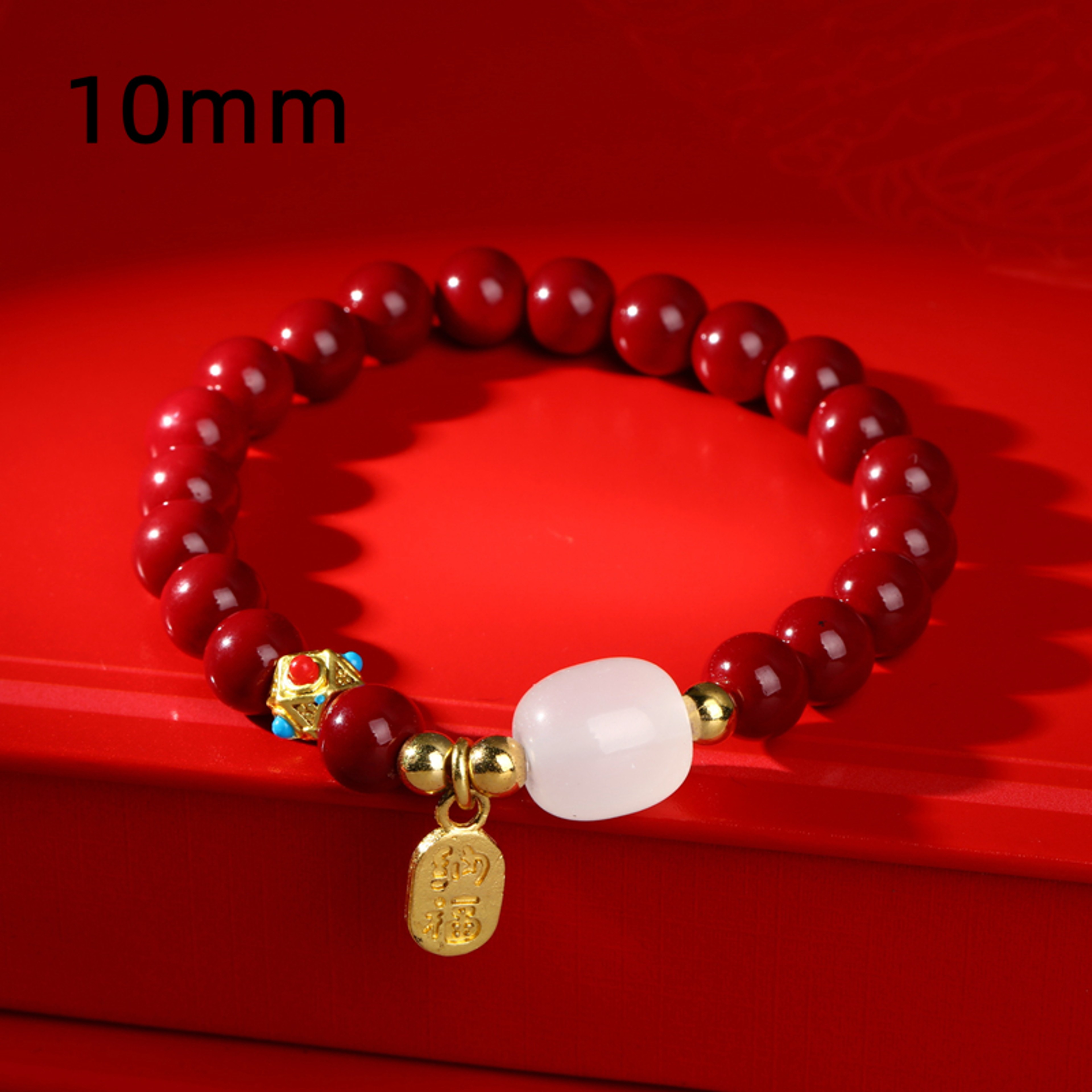 Lucky Cinnabar Red Bead Bracelet Natural Stone Jewelry Good Luck Gift For Women 6