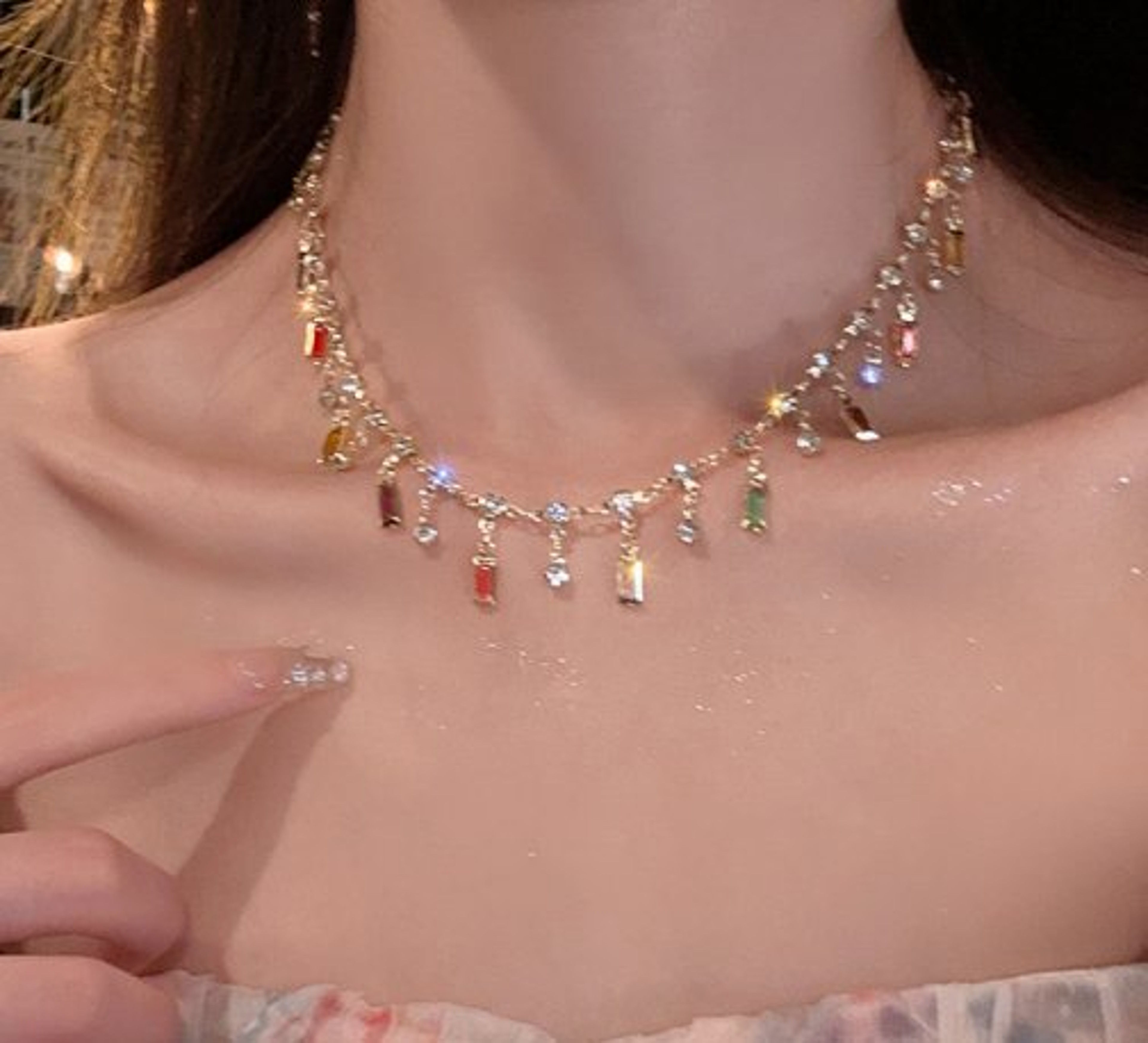 Elegant Gold Shell Blue Tear Crystal Choker Necklace Bracelet Set For Women Wedding Jewelry Gift – view 9