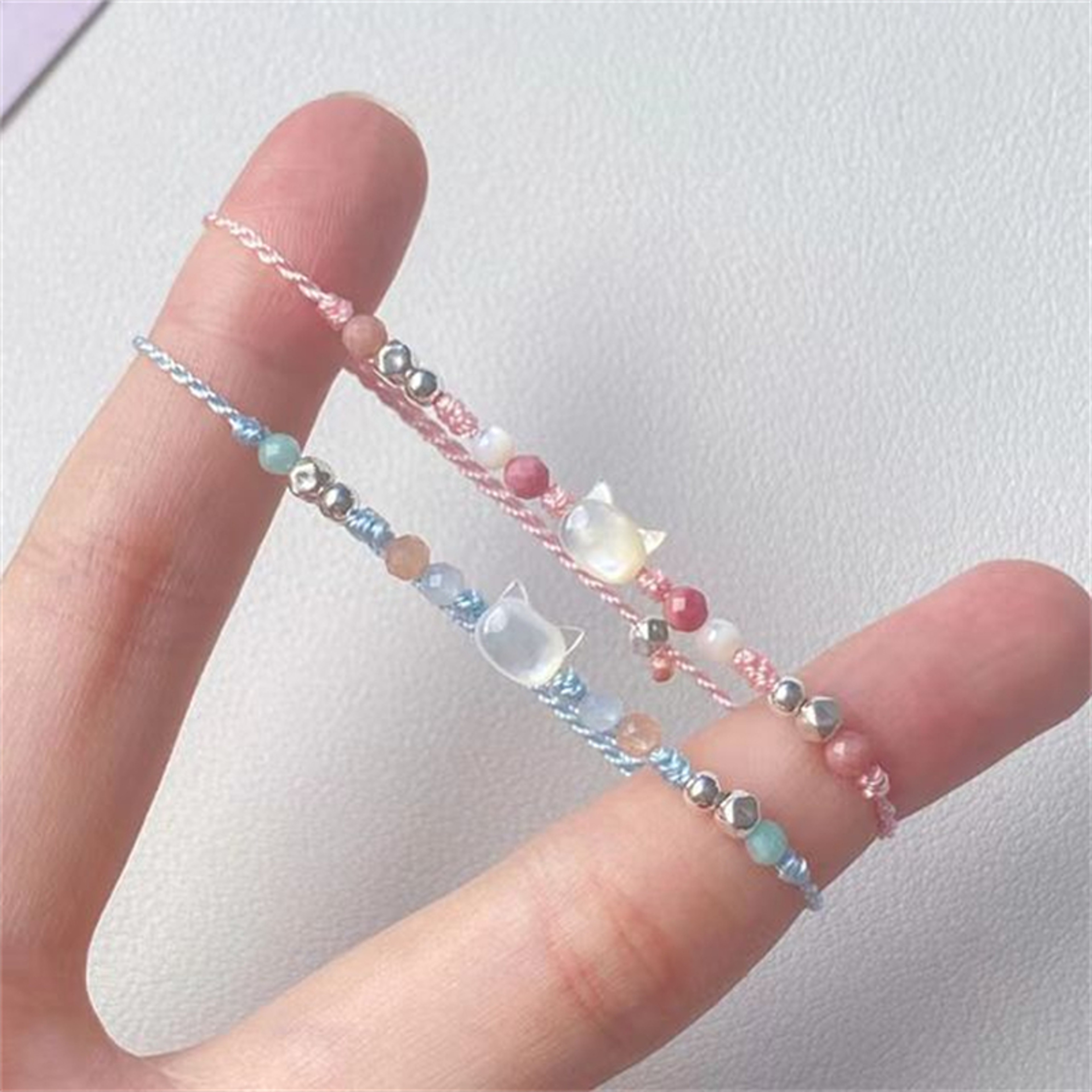 Lucky Pink Crystal Cat Friendship Bracelet Matching Couple Jewelry Gift – view 15