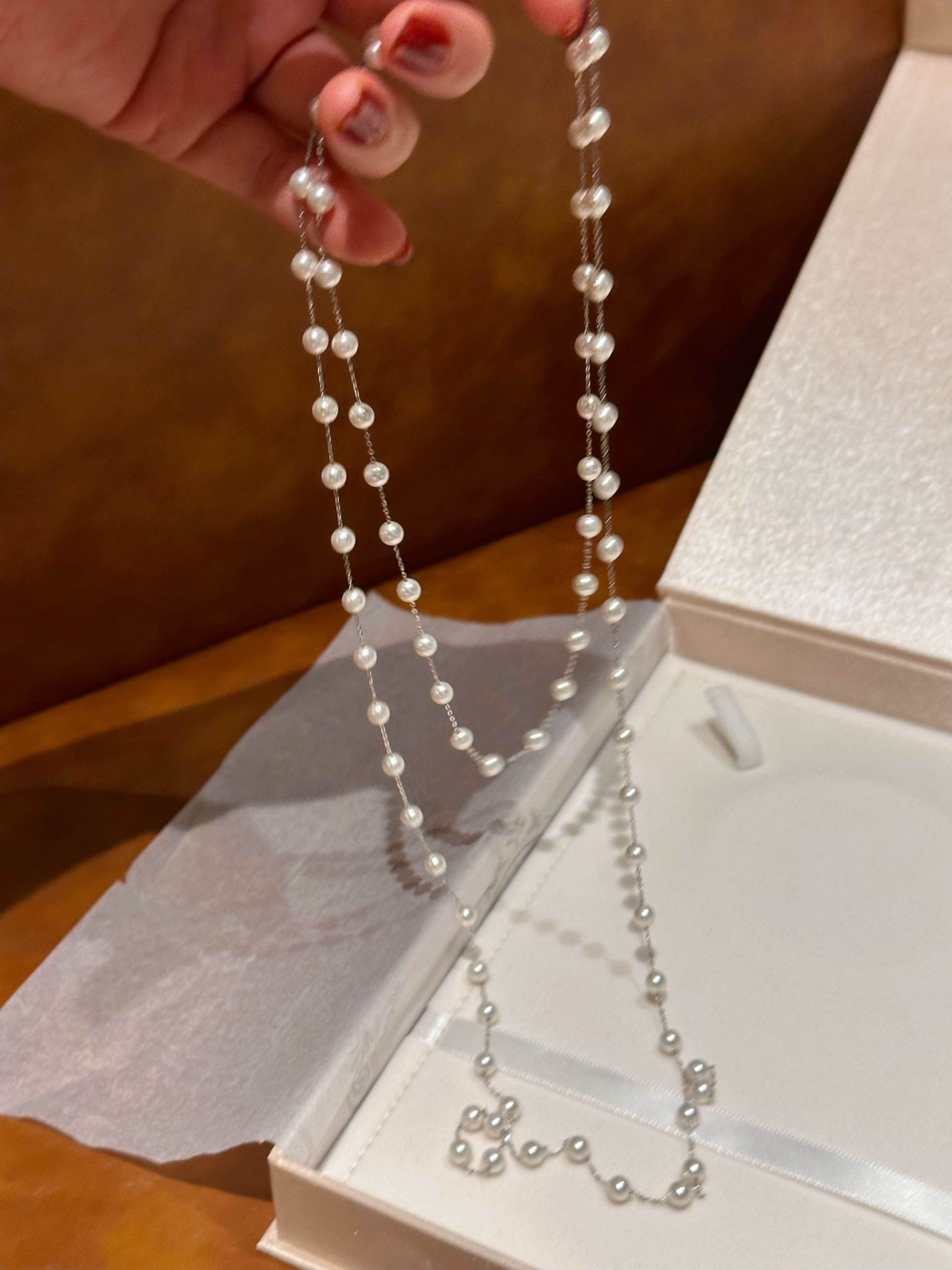 Double Layer Pearl Necklace for Women Elegant Long Beaded Sweater Chain Jewelry – view 6
