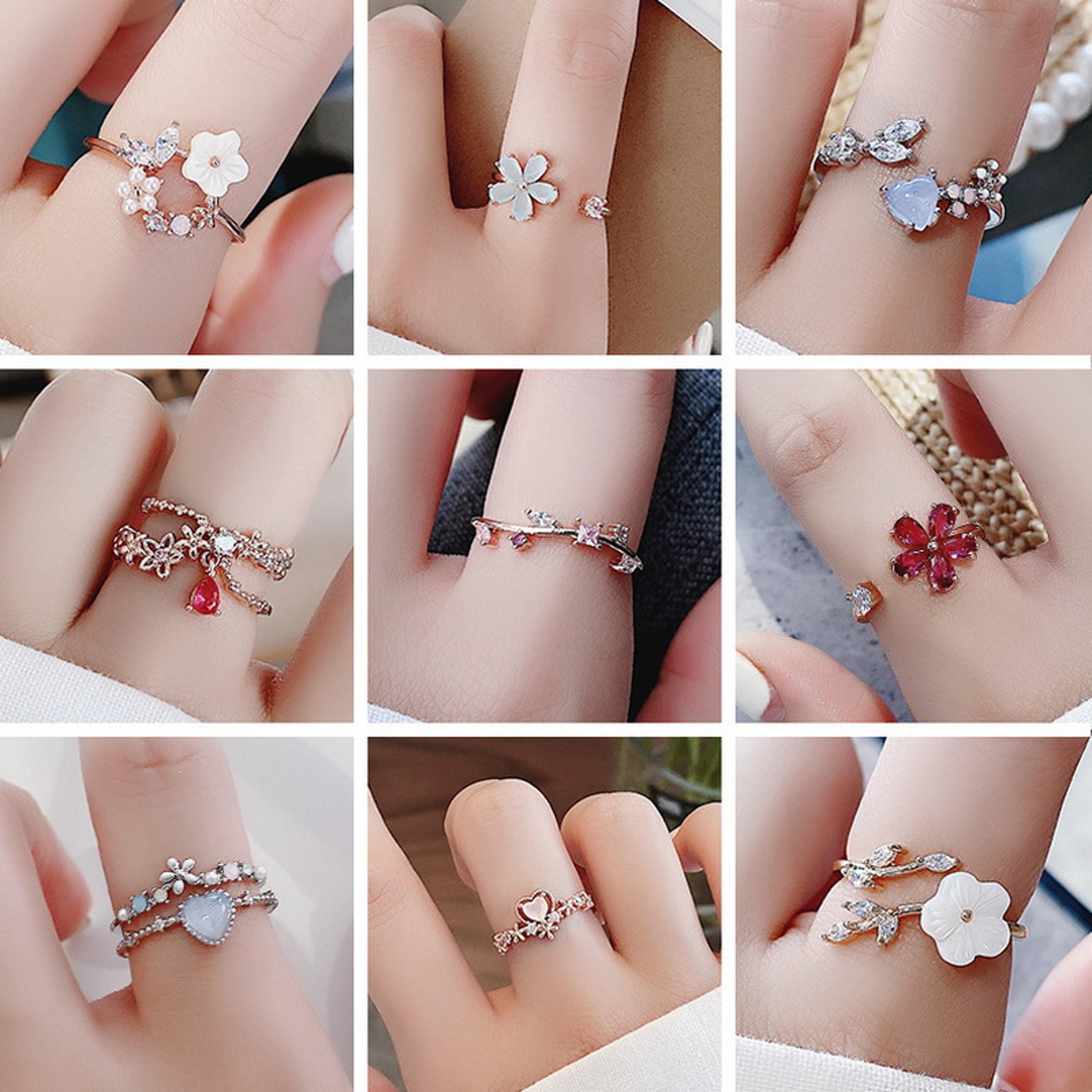 Flower Ring For Women Elegant Rhinestone Crystal Open Ring Romantic Jewelry Gift 4
