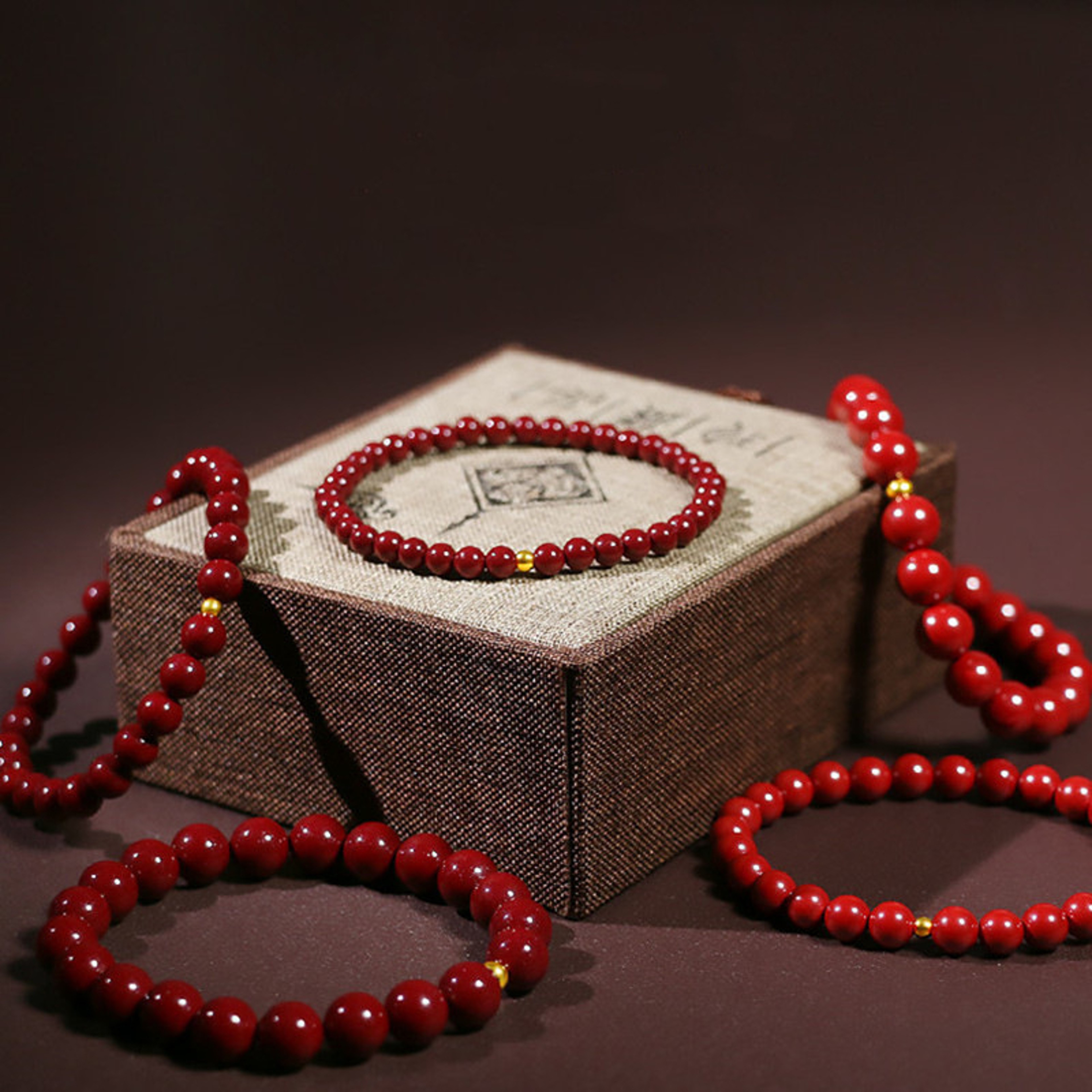 Lucky Cinnabar Red Gold Beaded Bracelet Natural Stone Charm Jewelry Gift 2